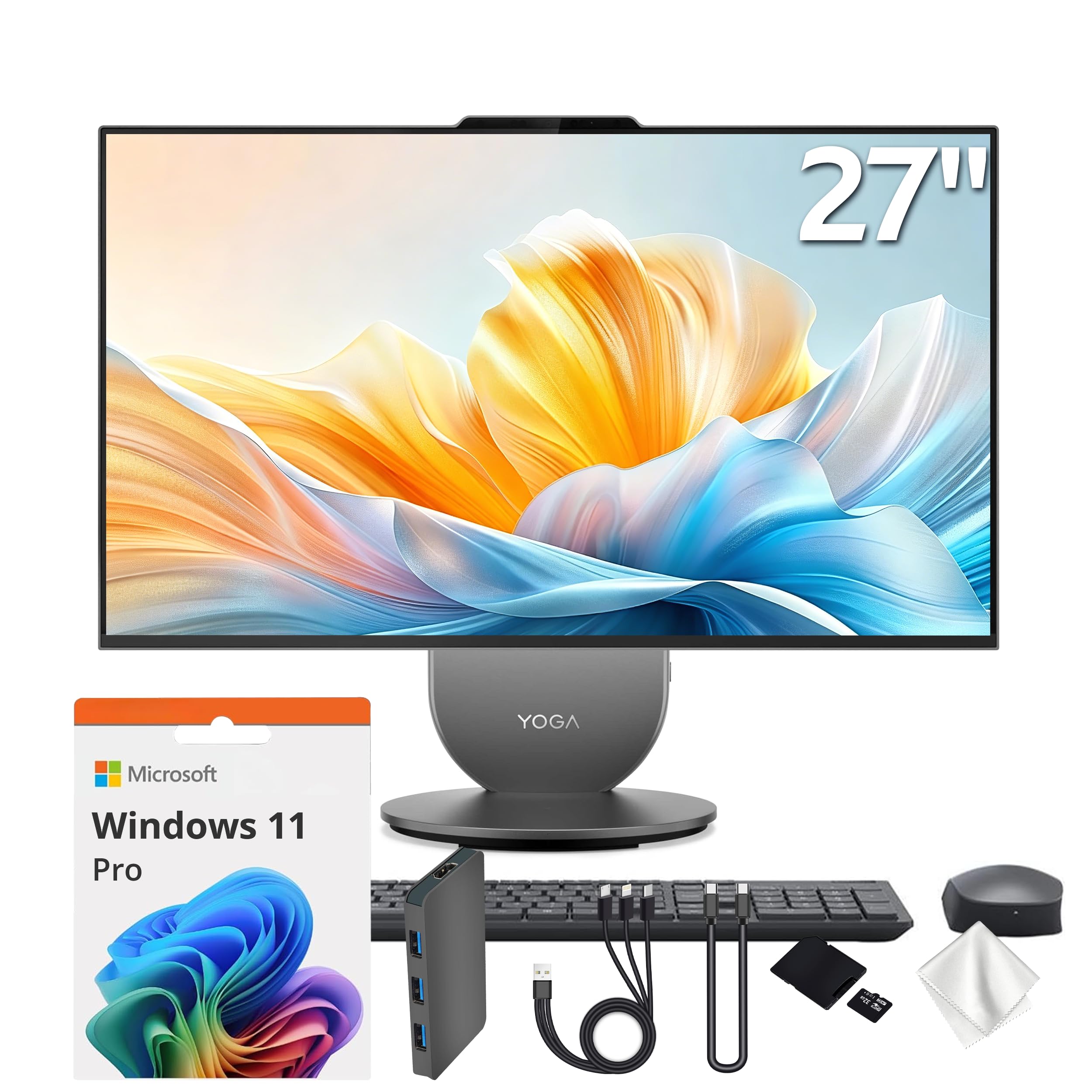 Lenovo Yoga All-in-One Desktop AI PC, 27" QHD IPS+120Hz Display, Intel Ultra 7 255H, 16GB LPDDR5X, 2TB Storage(1TB SSD&1TB Docking Station), Intel Arc