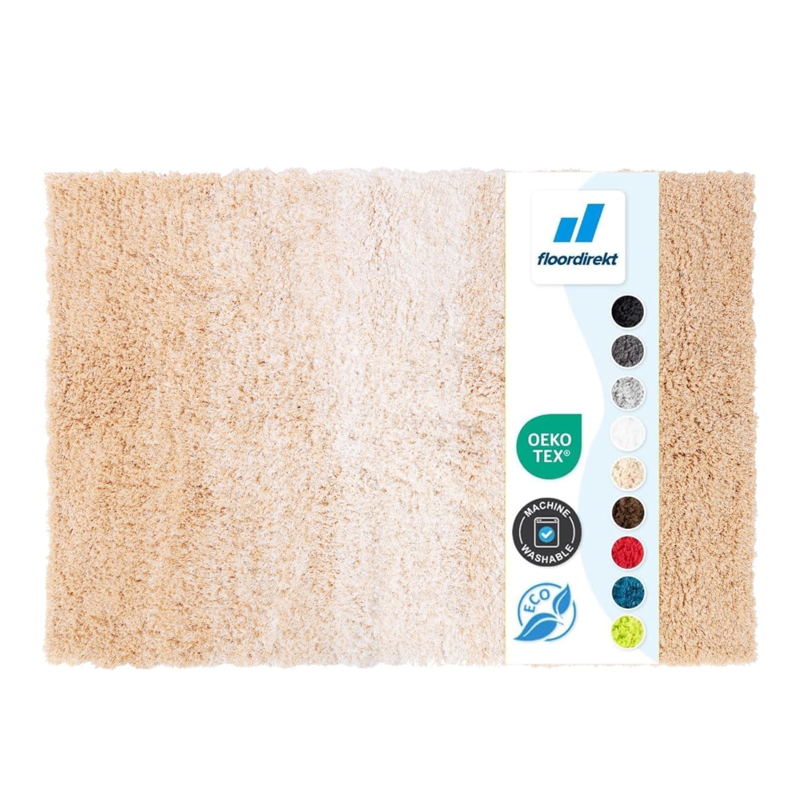Floordirekt Badematte Wave, Badteppich in Rund, Dichtes, Flauschiges Wohlgefühl für Ihr Zuhause, Badvorleger rutschfest waschbar, schadstoffgeprüft Beige/Weiß 50 x 80 cm