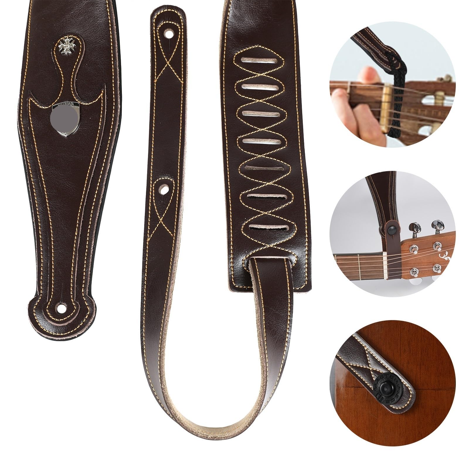 Correa de guitarra cuero ajustable, correa hombro acolchada grano superior for guitarras acústicas y eléctricas, piezas bajo Para Tocar La Guitarra