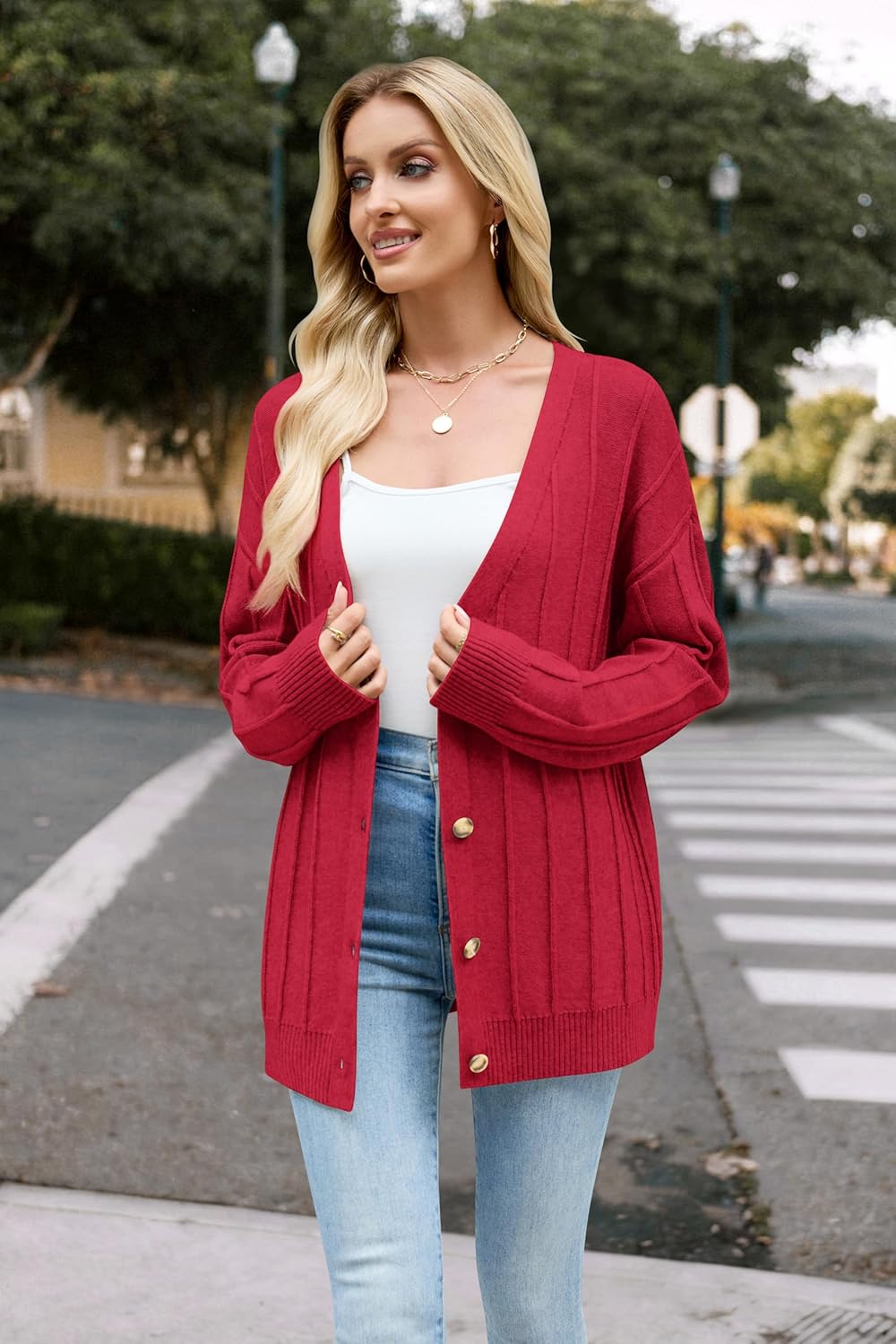 Cardigan Sweaters for Women 2025 Fall Long Sleeve V Neck Oversized Cardigans Button Down Open Front Knit Sweater Coat - Image 2