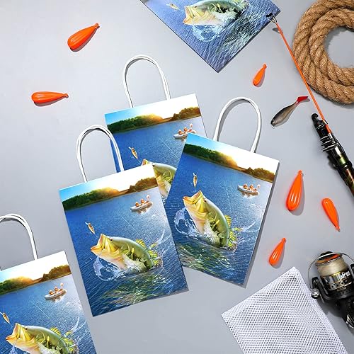 Miniatura 3 de Bolsas de fiesta de pesca estilo pez azul de 18 piezas, con temática de pesca desaparecida, 8.8 x 6.4 x 3.2, bolsa de papel suave para regalos,