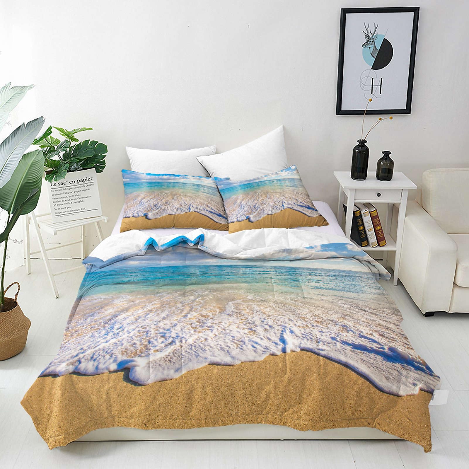 ANHOPE Custom Duvet Cover Set Customized Size 3 Pcs Bedding Set for All Season Hawaiian Sunrise Beach Ocean 3D Printed Pattern Personalised Quilt Cover for Kids Adults Birthday Wedding