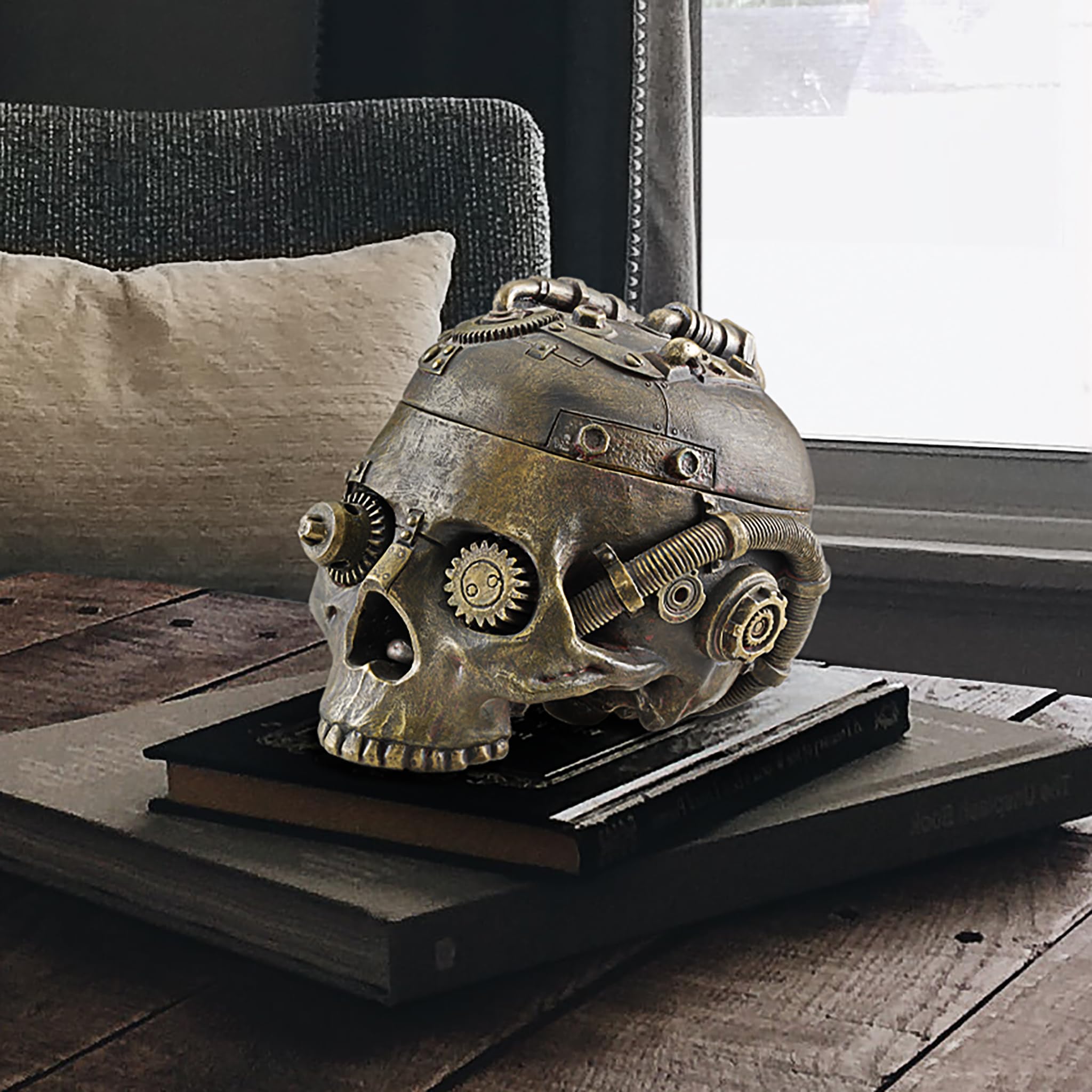 Design Toscano CL6067 Vaso di Contenimento del Cranio di Steampunk, Bronzo