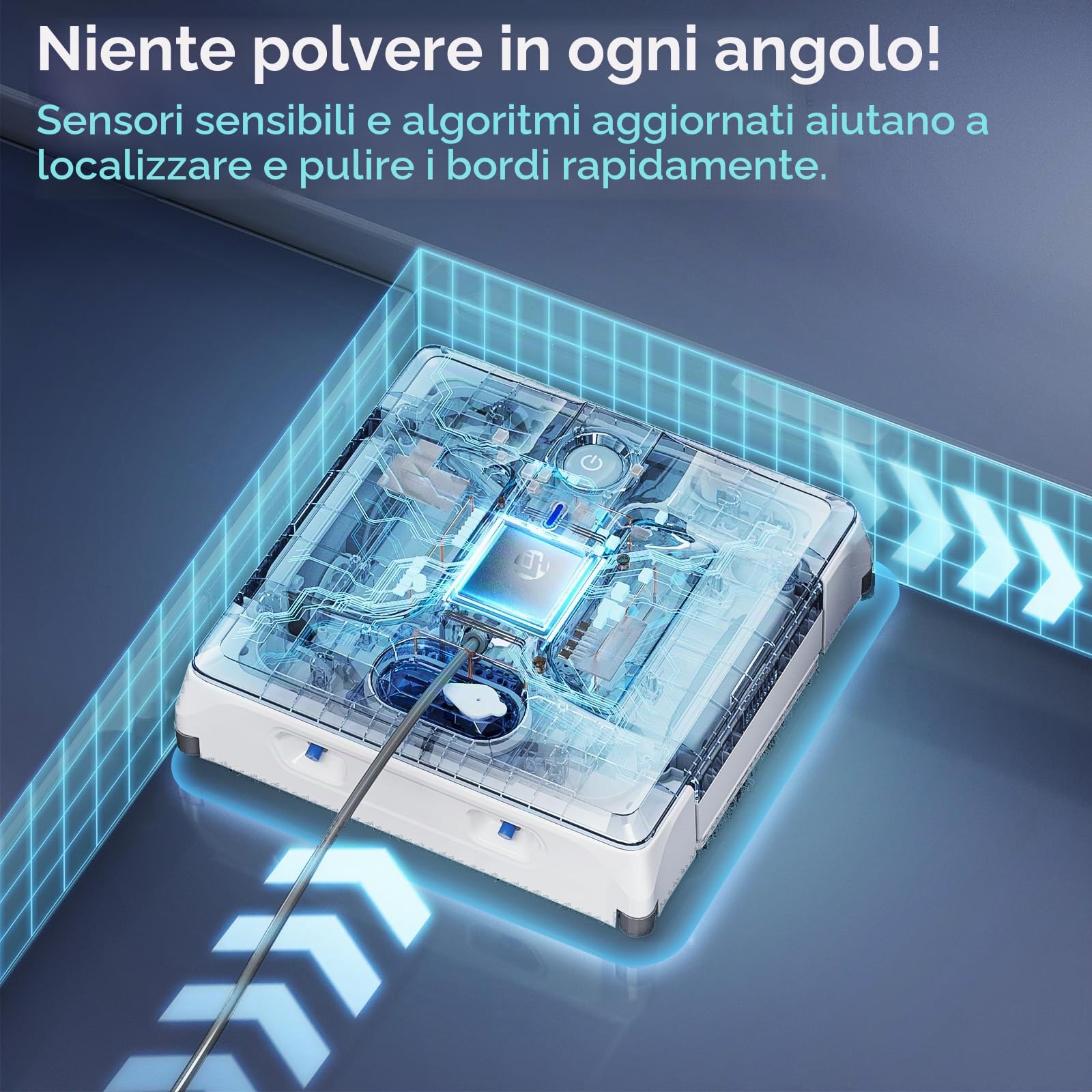 HUTT A1 Robot per Pulizia Finestre, Sistema a Spruzzo a 4 strati, Serbatoio da 150 ml, Potenza di Aspirazione 6000 Pa, Rilevamento Bordi e Ostacoli, Adatto a Vetri, Piastrelle e Specchi, Grigio