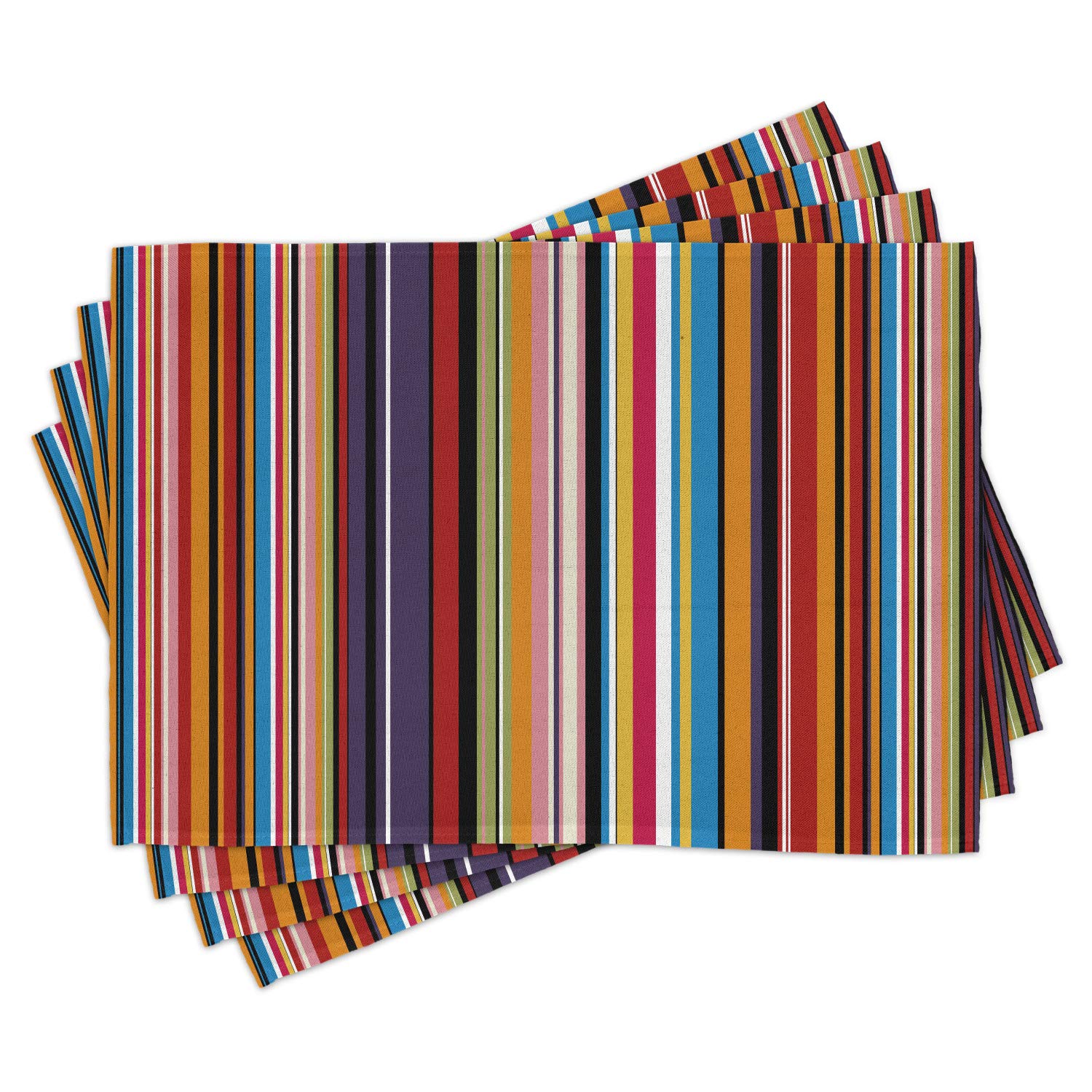 Ambesonne Abstract Place Mats Set of 4, Vibrant Colored Stripes Vertical Pattern Funky Modern Tile Illustration, Washable Fabric Placemats for Dining
