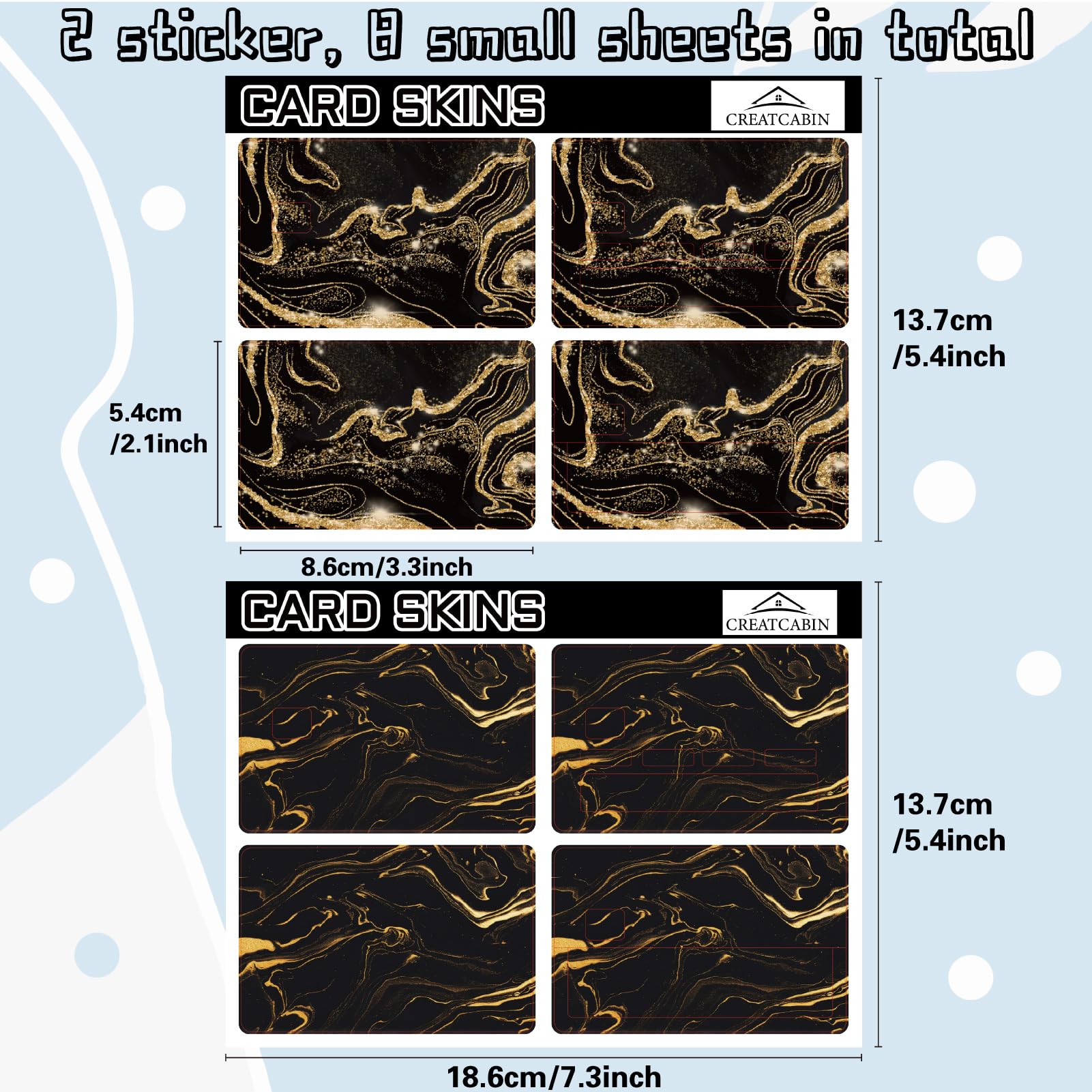 CREATCABIN 8Pcs Credit Card Skin Debit Card Sticker Black Golden Quicksand Personalizing Card Decor Waterproof Removable Bank Card Protecting Sticker for Credit Card Holders 3.3x2.1in - Image 2
