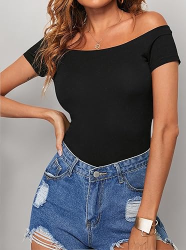 Miniatura 6 de LilyCoco Camiseta pirata ajustada sexy de manga corta con hombros descubiertos para mujer