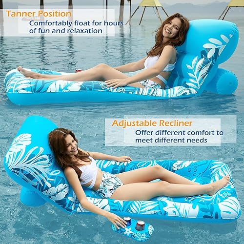 Miniatura 3 de Jasonwell Flotador inflable de piscina para adultos, flotadores de piscina, flotadores para silla flotante con respaldo ajustable, portavasos