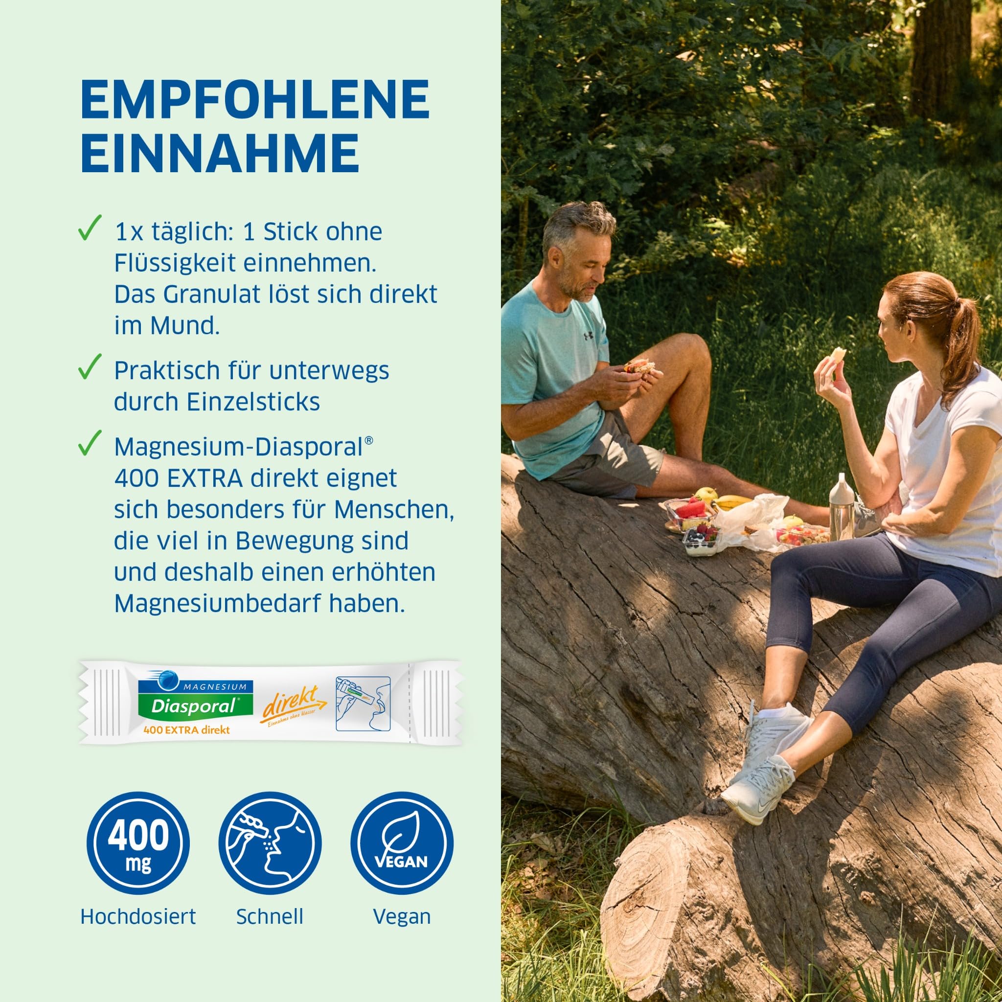 Magnesium-Diasporal 400 EXTRA direkt | Magnesium Sticks mit fruchtigem Magnesium Pulver | Das Direktgranulat der EXTRA-KLASSE mit 400mg Magnesium pro Stick, 120 Sticks