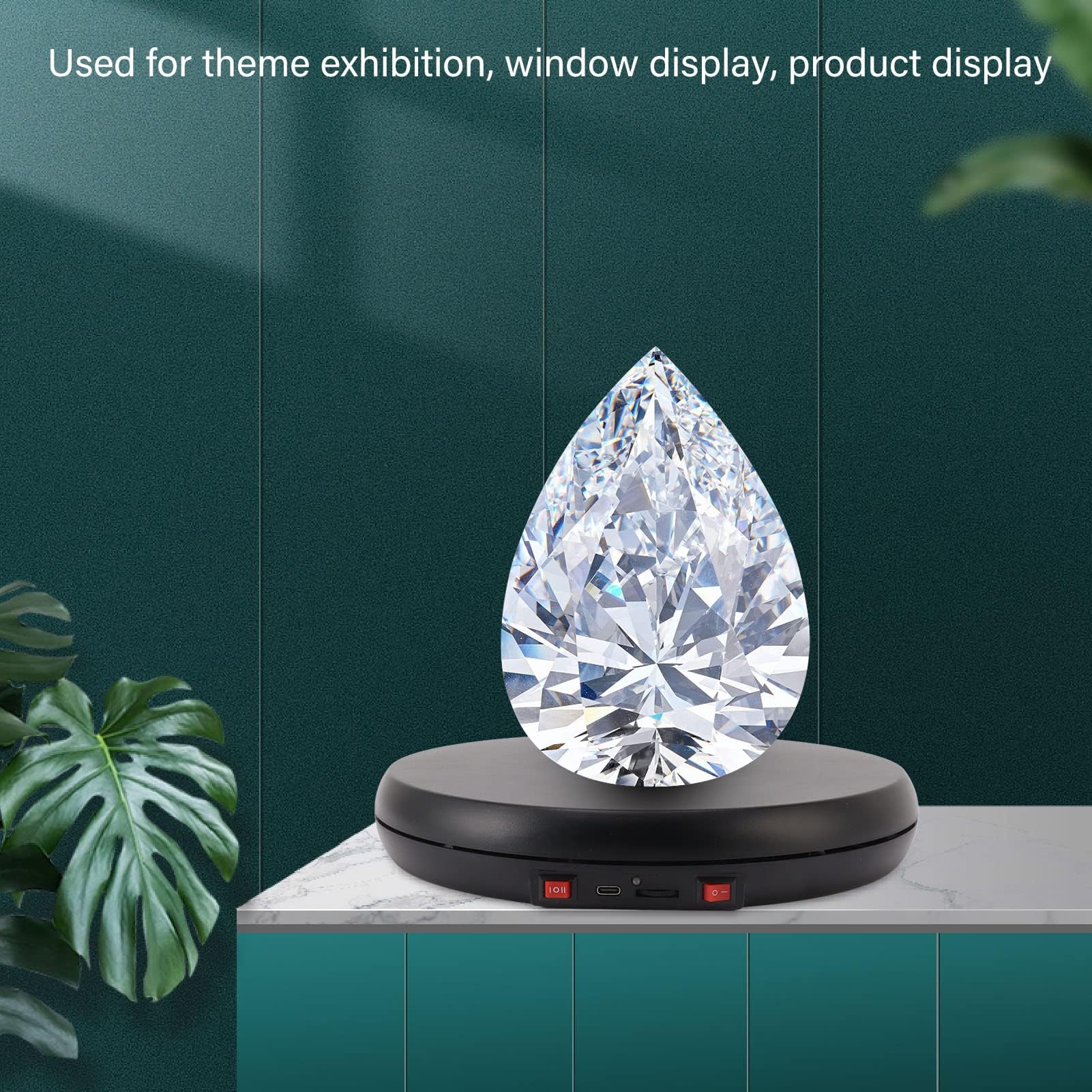 Ejoyous Gramofon Elektryczny, 20KG 25CM Gramofon Elektryczny Obrotowy Wyświetlacz o 360 Stopni z Cichym światłem LED do Zastawy Stołowej, Biżuterii, Kosmetyków, Telefonów Komórkowych (BLACK)