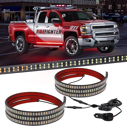 XRIDONSEN 2 tiras de luces de emergencia rojas de 70 pulgadas, 864 LED, estroboscópicas, luces estroboscópicas de policía, bomberos, luces