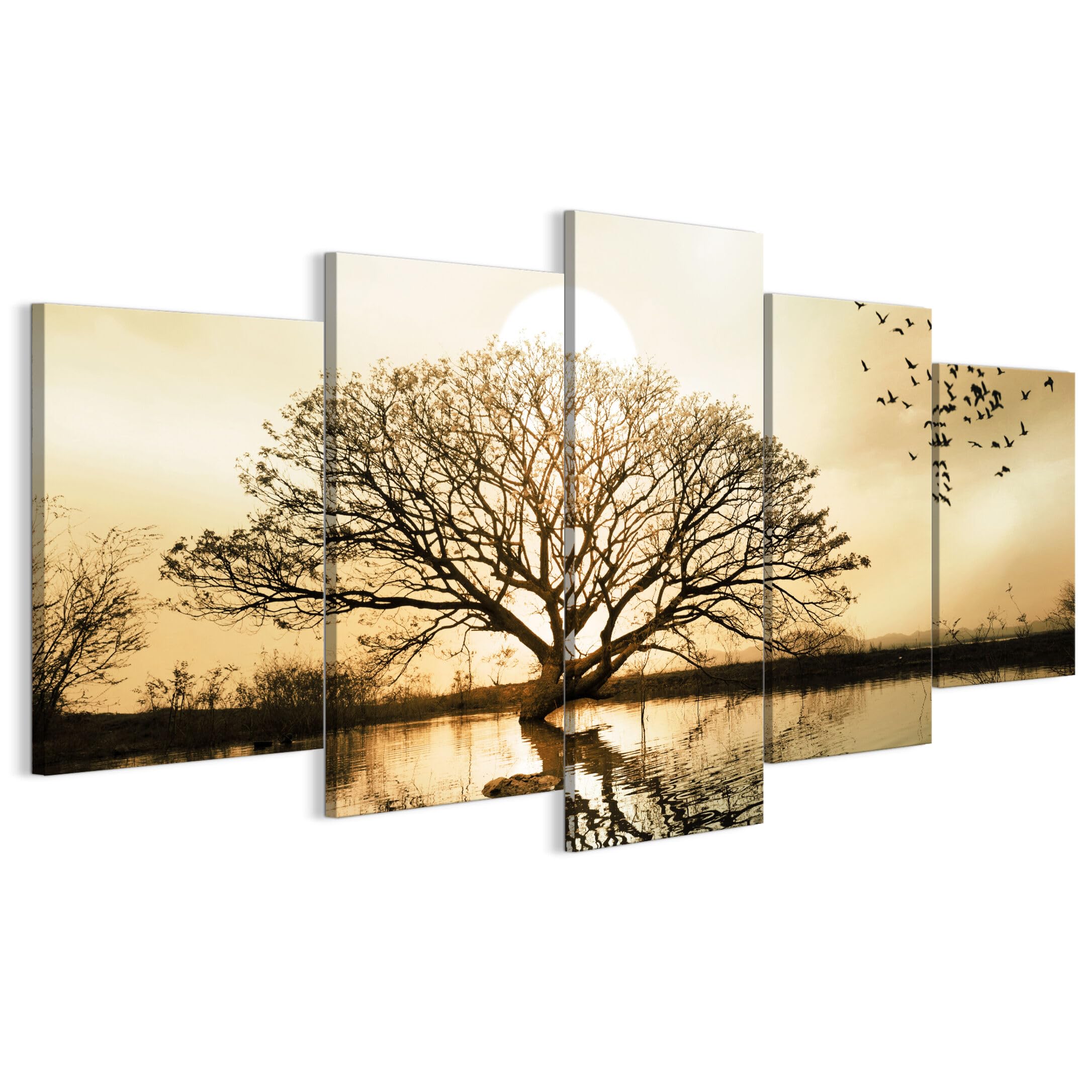 LUMASOUL Wandbilder Wohnzimmer 5-teilig Leinwandbild Baum 200x100 cm
