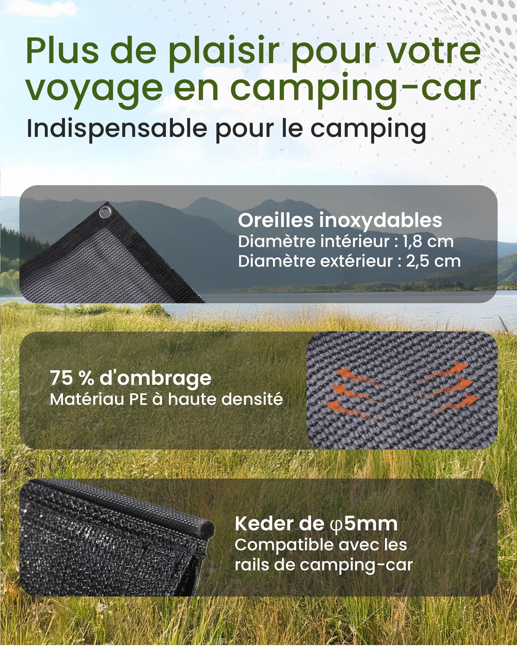 Pare-Soleil pour Camping-Car, Paroi Avant pour auvent, 75% View Blocker Stores, Protection Solaire Protection visuelle pour Camping-Car, Caravane 2x4.3m (HxL)