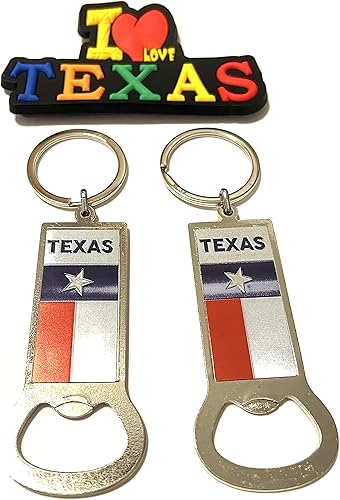 Generic Juego de 2 llaveros con diseño de bandera de Texas con imán para nevera con texto "I Love Texas"