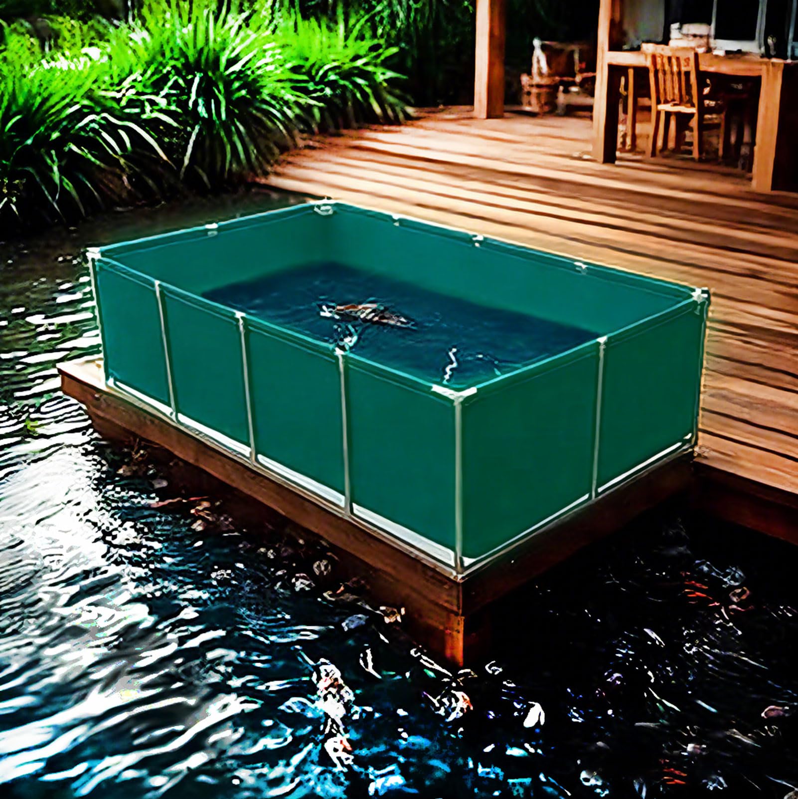 Moubhjd Canvas Fish Pond with Stand, Aquaculture Water Tank Cistern, Large Temporary Holding Tank with Drain Valve, Ideal for Koi Fish, Turtles Breeding