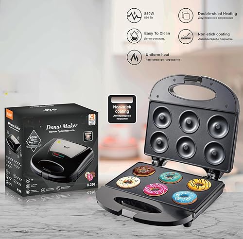 Miniatura 2 de Mini máquina de donas, hornea 8 mini donuts, para desayuno, aperitivos, postres y más calefacción de doble cara Diseño físico antiadherente