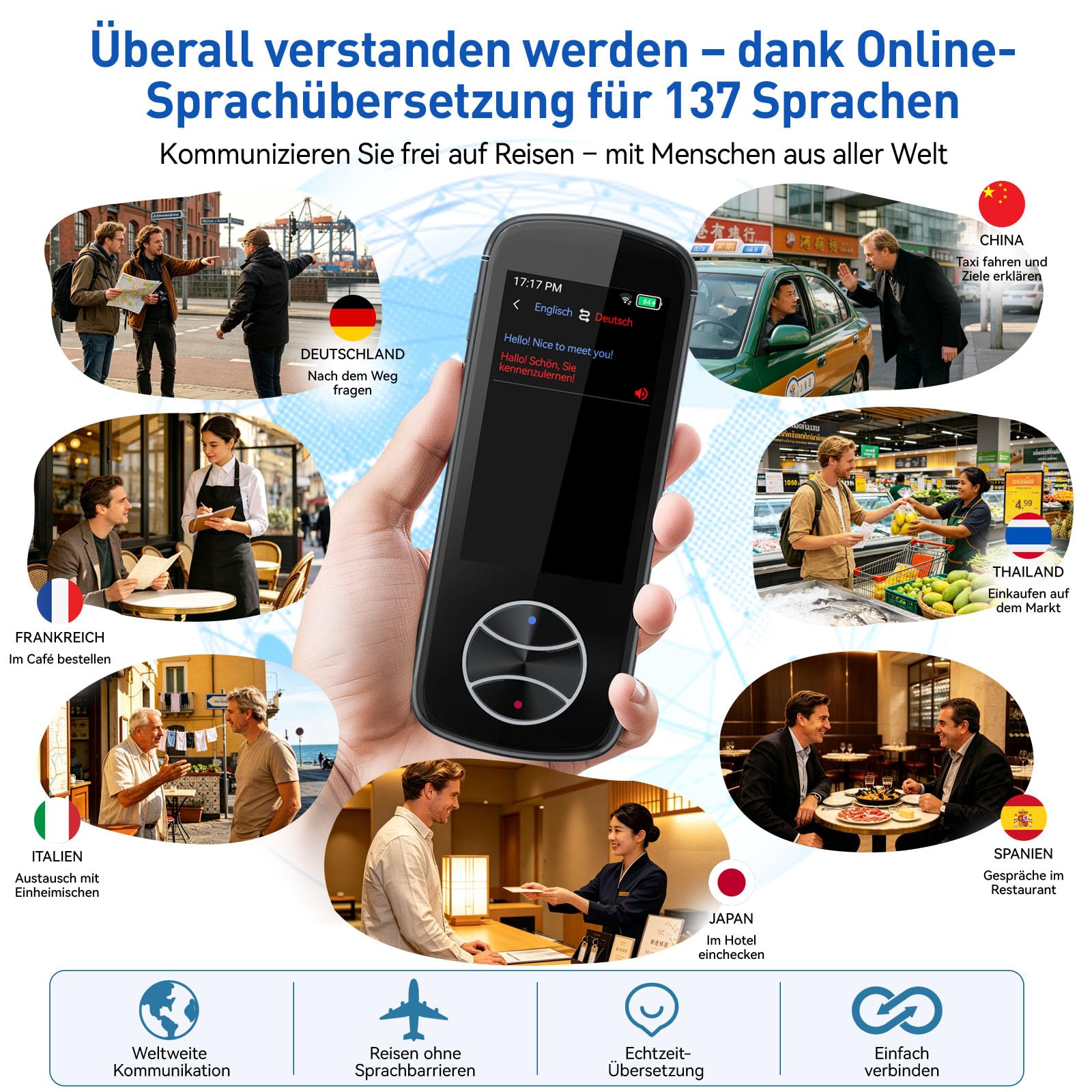 Traduttore Vocale SKARA Senza Connessione Internet, Dispositivo di Traduzione in Tempo Reale con Uscita Vocale, Supporta 137 Lingue e Accenti, Traduzione Offline, WiFi e tramite Foto, Ideale per Viagg