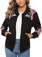 Women's Bohemian Embroidered Jacket Mexican Floral Full Zip Hoodie Long Sleeve Fall Winter Coat