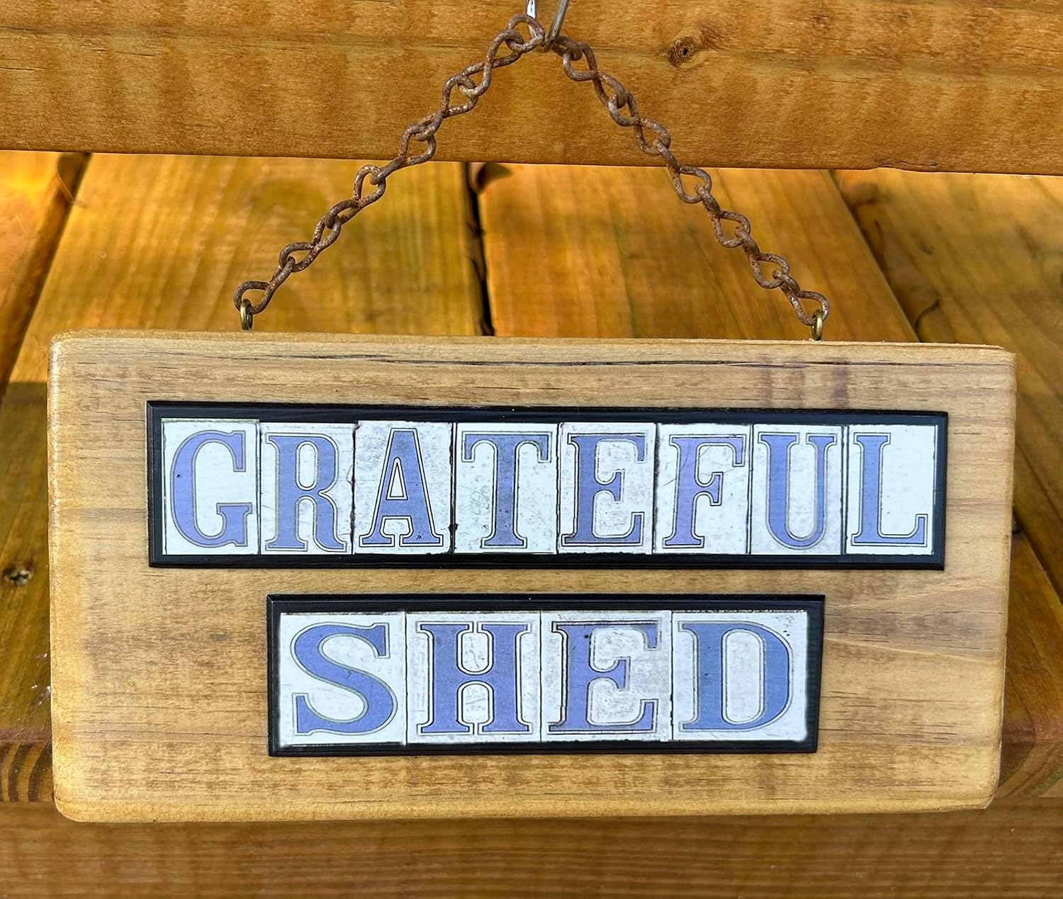 Grateful Shed New Orleans Street Tile Wall Art Sign Spelling 'Grateful Shed' - A Welcome Sign for Dead Heads