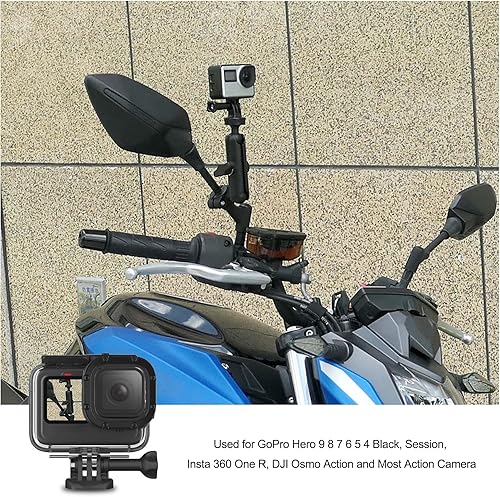 Miniatura 3 de Soporte de cámara de tablero de 360° para GoPro Hero 9 8 7 6 5 4 sesión, soporte de espejo retrovisor para motocicleta, UTV, ATV, soporte de cámara
