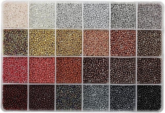 12/0 Glass Seed Beads About 15600pcs 24 Colors 2mm Loose Seed Beads Kit Bracelet Making Beads with 24-Grid Plastic Storage Box for Jewelry Making