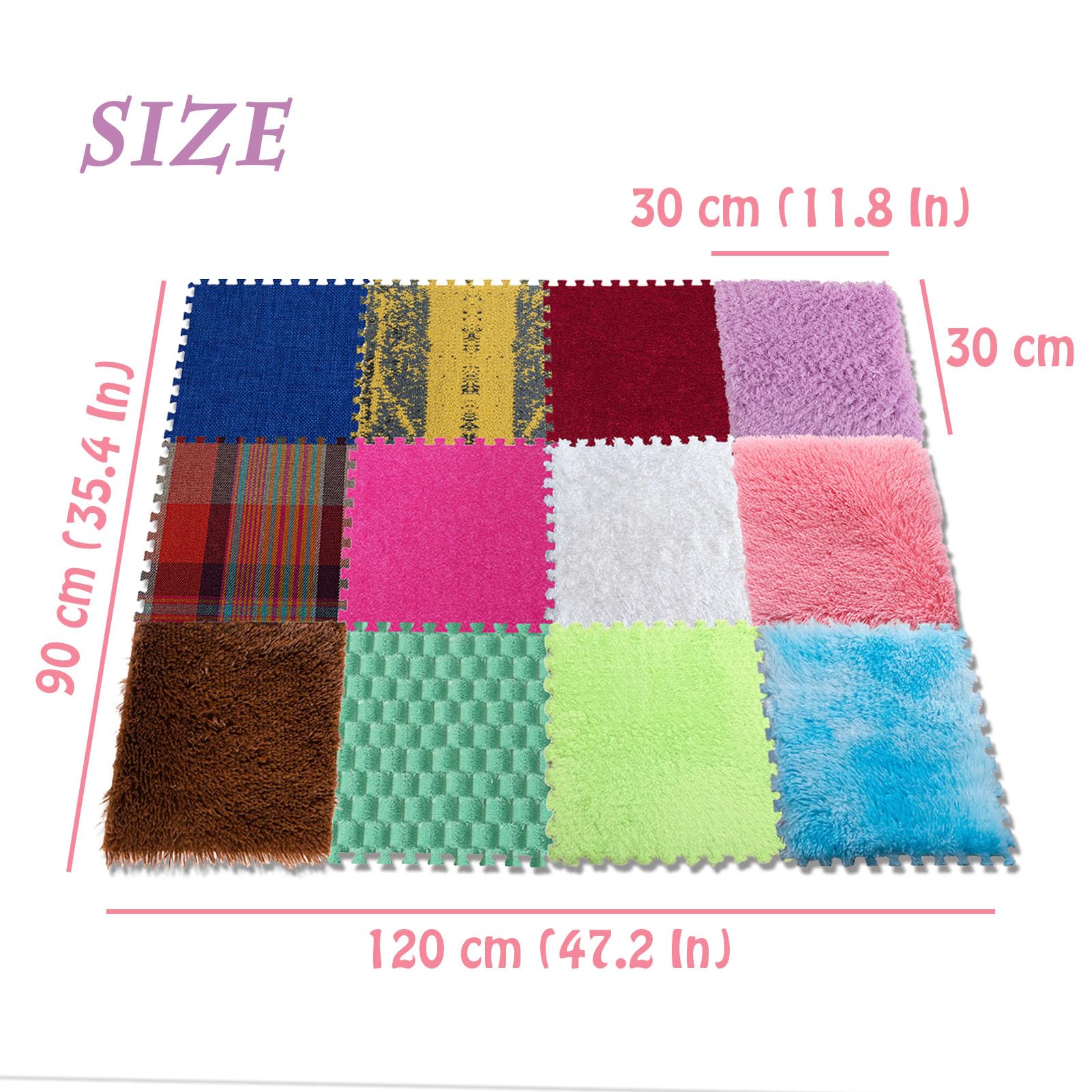 Puszyste płytki dywanowe, pluszowa piankowa mata podłogowa w kształcie puzzli, 30x30 cm, wiele ilości(12 Pcs)
