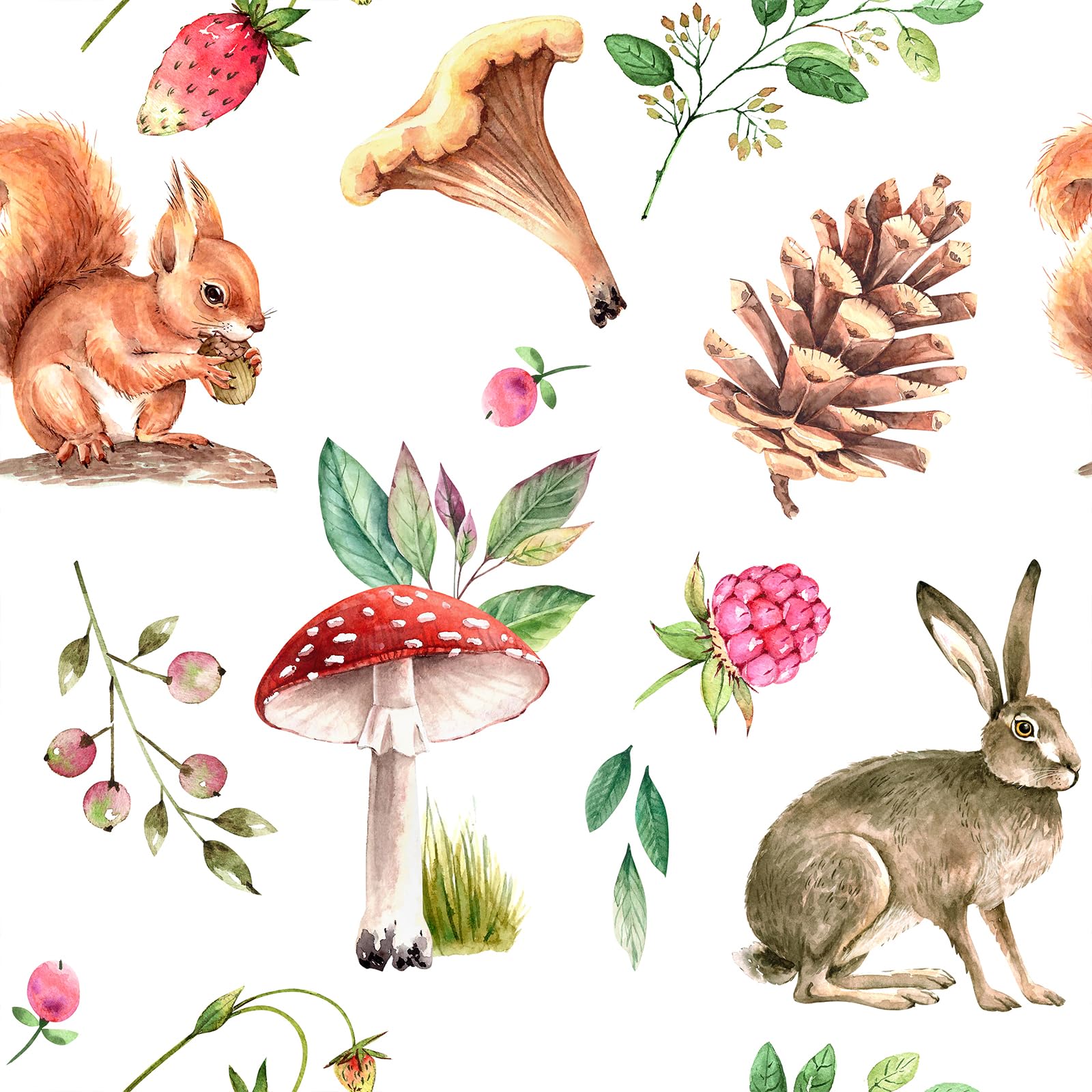 Papier peint lapin écureuil champignon pour créer un cocon sylvestre dans la nursery