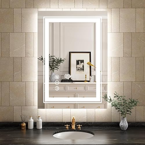WTTY Espejo LED de 88 x 38 pulgadas para baño, regulable, grande, moderno, con retroiluminación y luz delantera, espejo de tocador de baño con luz