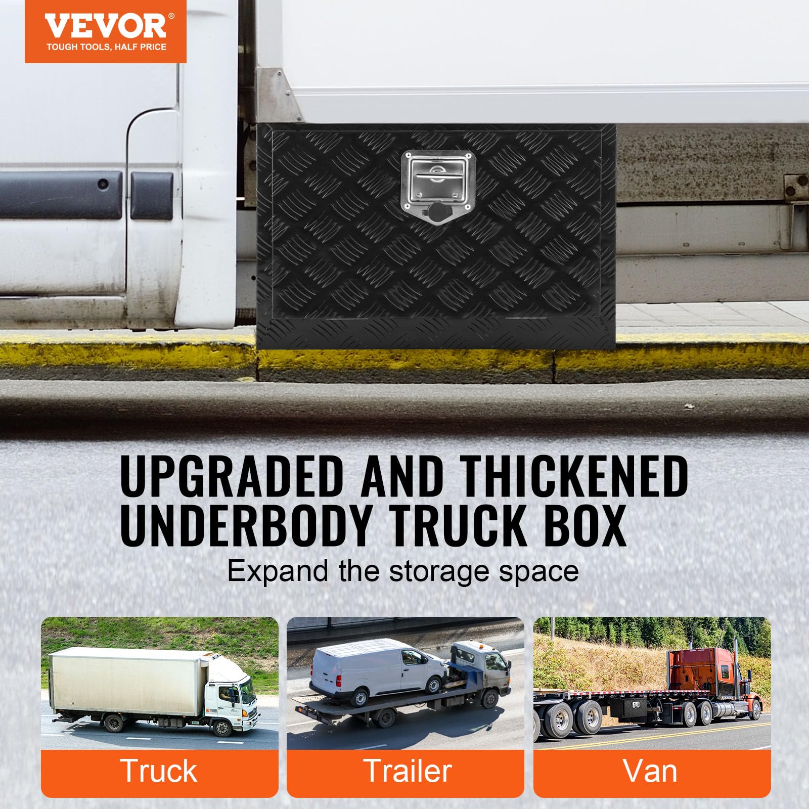 VEVOR Cassetta porta attrezzi per camion autocarro sottoscocca, Cassetta degli attrezzi 61,2x31x36cm, Scatola portaoggetti per pick-up, Lega di alluminio, Cassetta porta attrezzi carico 30 kg