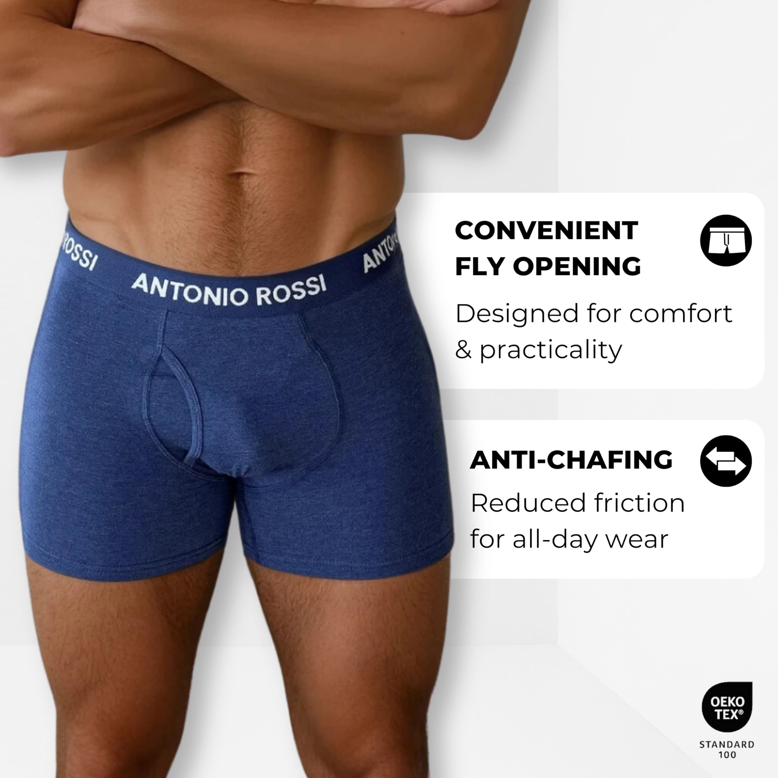 ANTONIO ROSSI Confezione da 6/12 boxer da uomo con apertura aperta, boxer aderenti, in cotone super morbido, senza etichette pruriginose, traspiranti, traspiranti e traspiranti