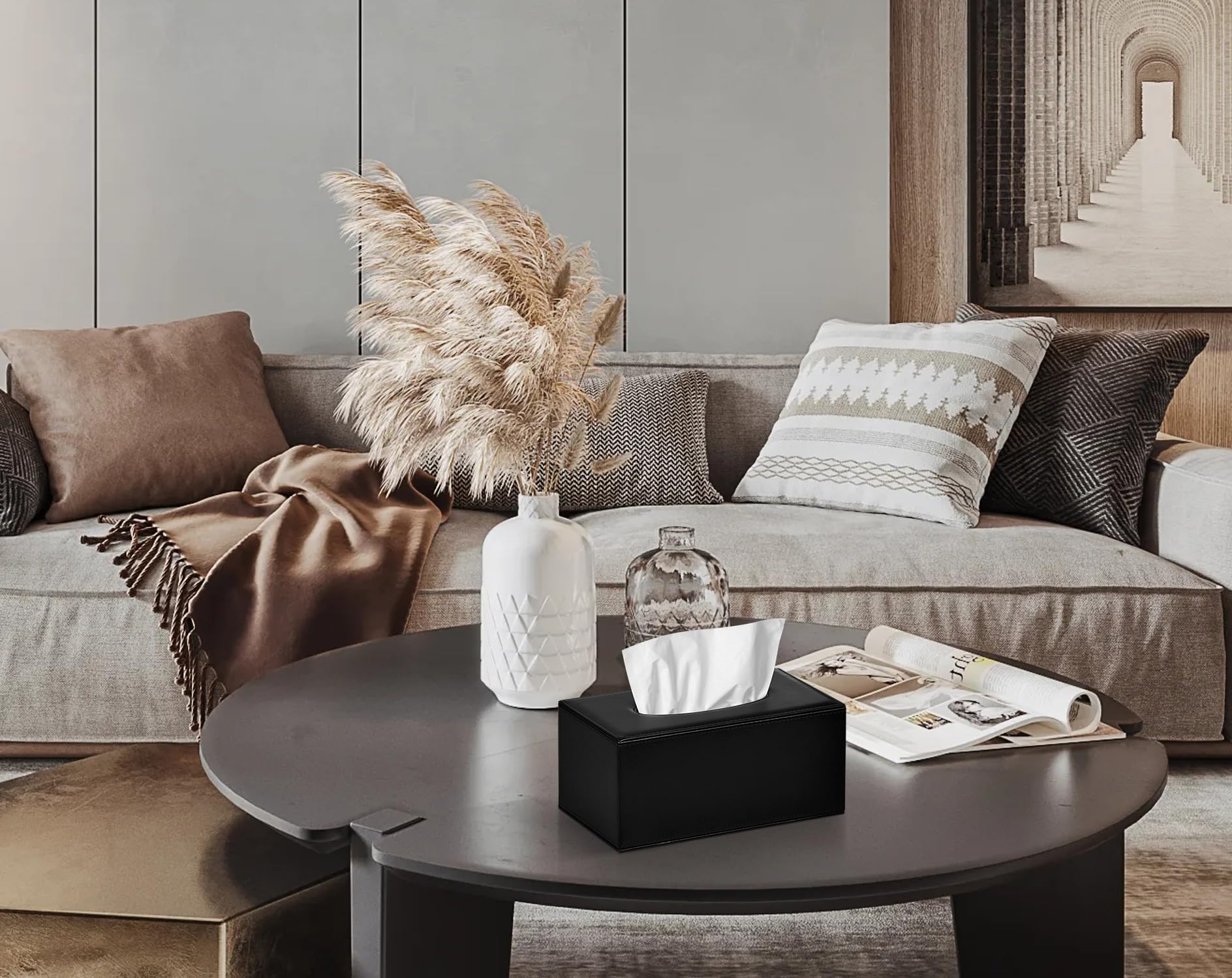 Colylan Tissue Box Cover Rectangular Tissue Box Holder for Bathroom (Black)