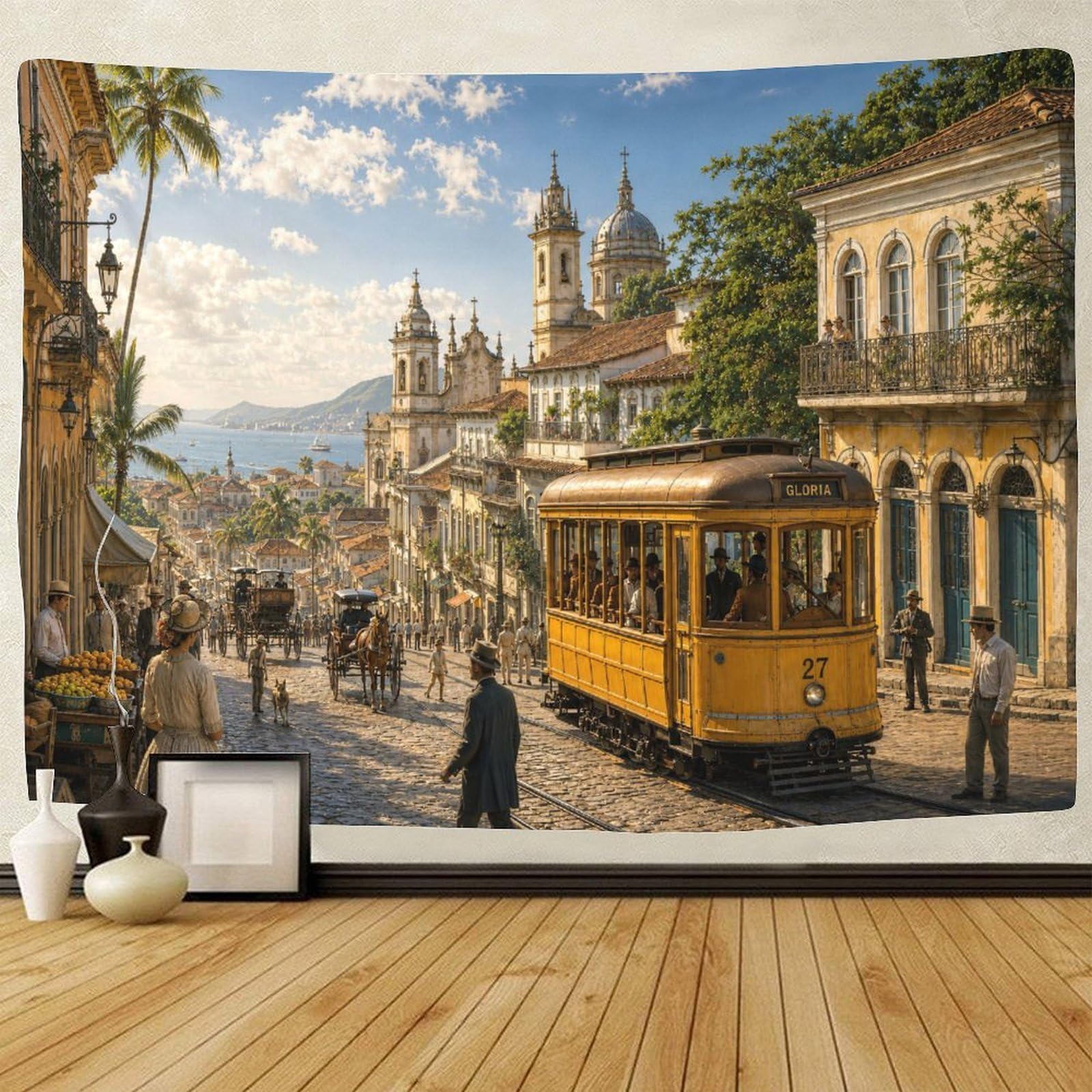 ASDFGHJKLZA Vintage Rio De Janeiro Streetscape Tapestry for Bedroom Wall Art Decor 3D Print Tapestries Poster Home Decoration Living Room College Dorm 150cmx200cm