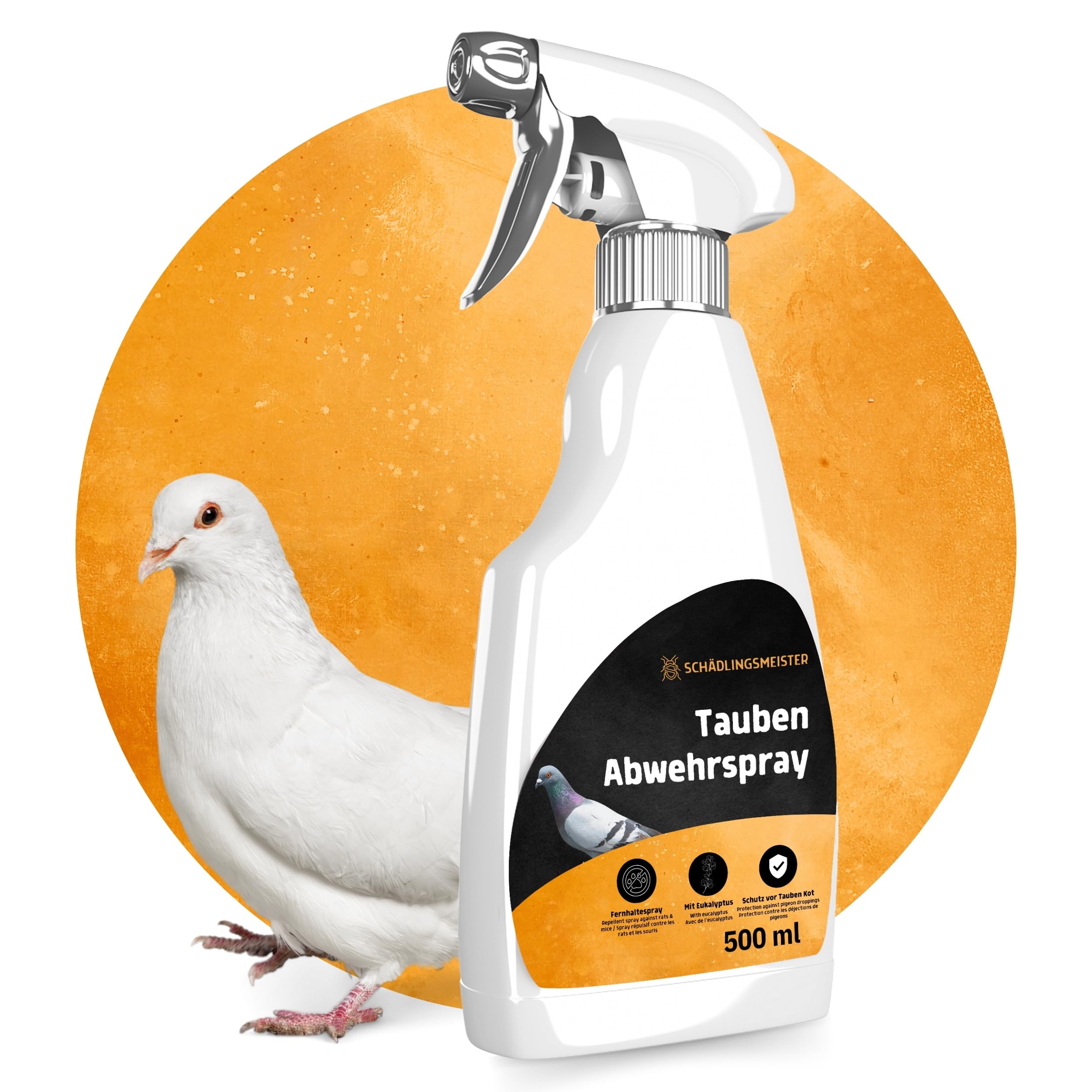 Schädlingsmeister Tauben Abwehrspray - 500 ml - LANGZEITSCHUTZ für Innen & Außen mit Eukalyptus, zum Tauben vertreiben – Made in Germany