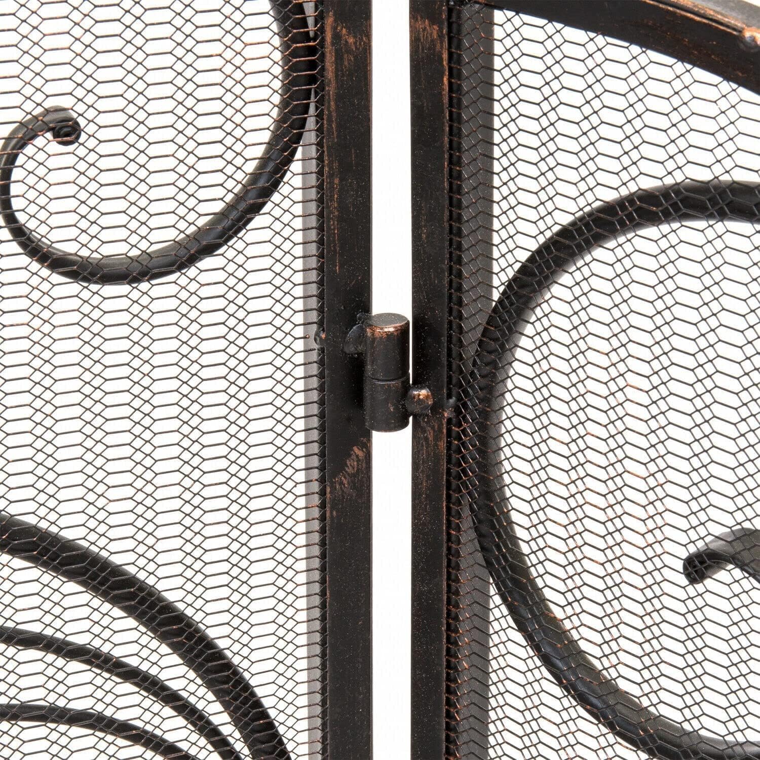 Fireproof 3-Panel Fireplace Screen - Solid Forged Iron Metal Safety Barrier for Home, Decorative and Functional Protection Against Sparks and Embers