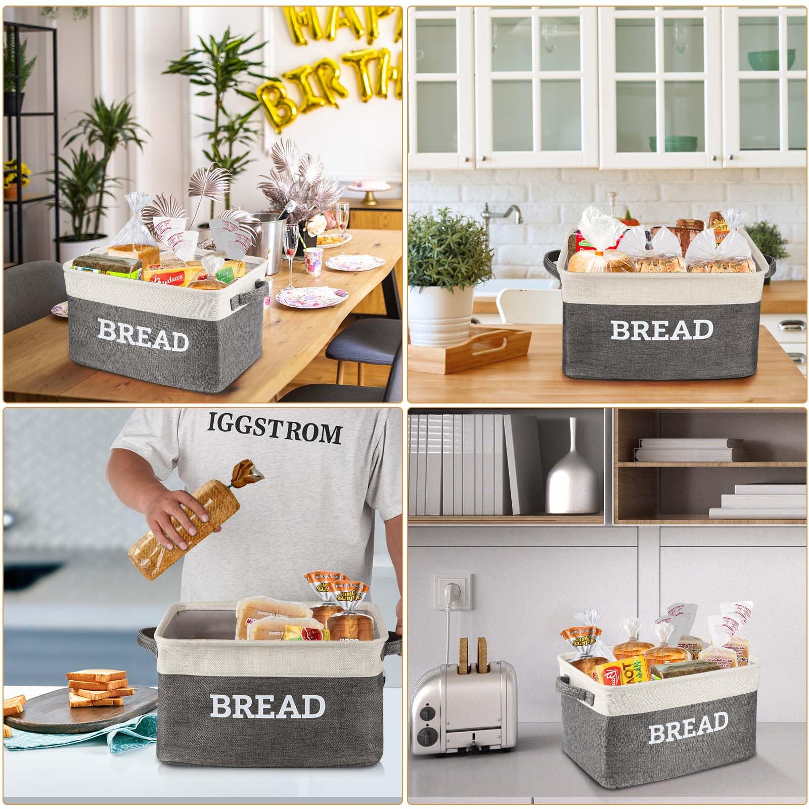 Lukeline Panier de rangement à pain pour cuisine, boîte de rangement pliable en tissu avec poignées, paniers à pain pour comptoir de cuisine et garde-manger, rangement du pain pour comptoir de cuisine