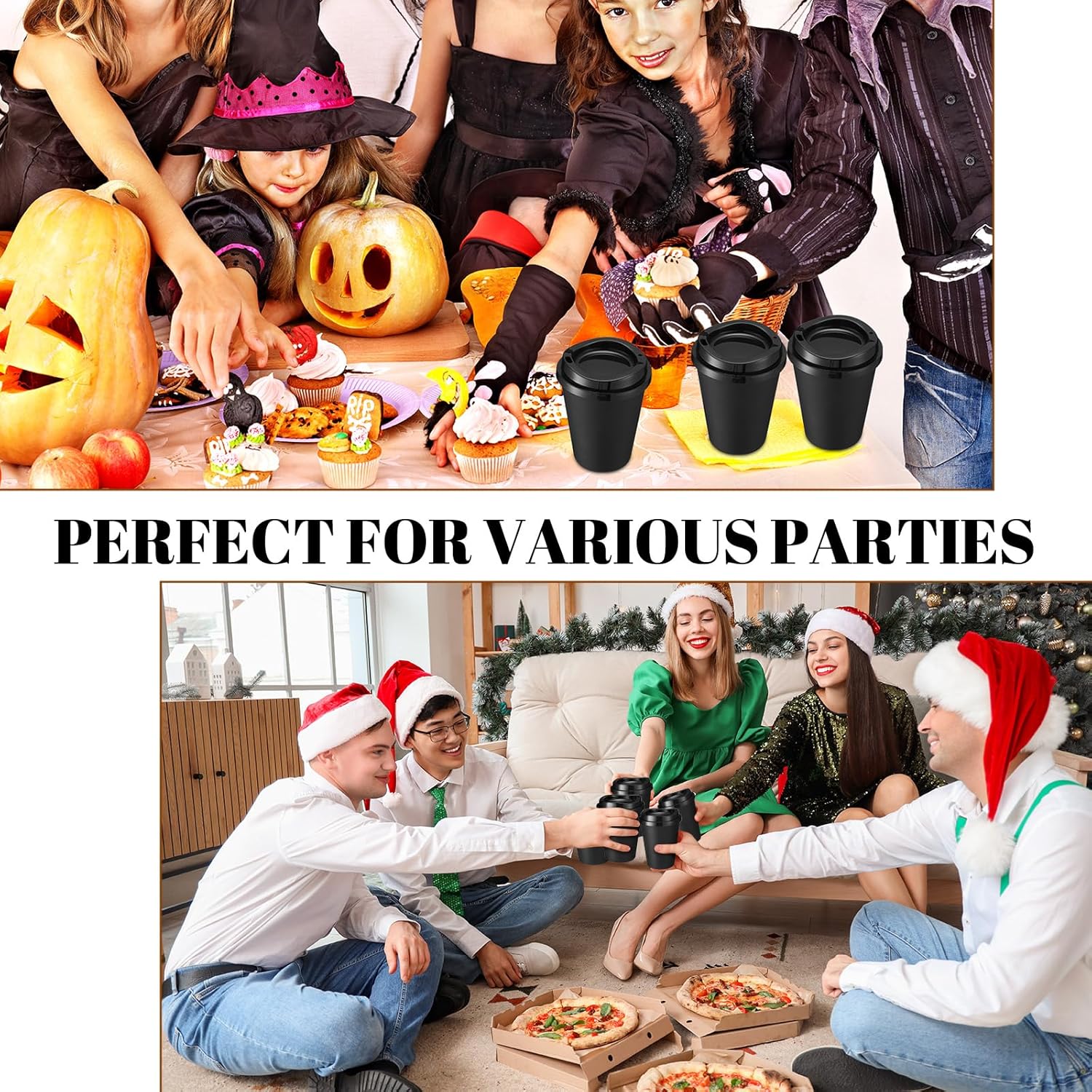 Honeydak 45 Pack 12 oz Reusable Coffee Cups with Lids Portable Tea Cups Reusable Hot Coffee Mugs Tumblers Bulk Plastic Tumblers Travel Drinks Mugs for Hot and Cold Drinks(Black) - Image 6