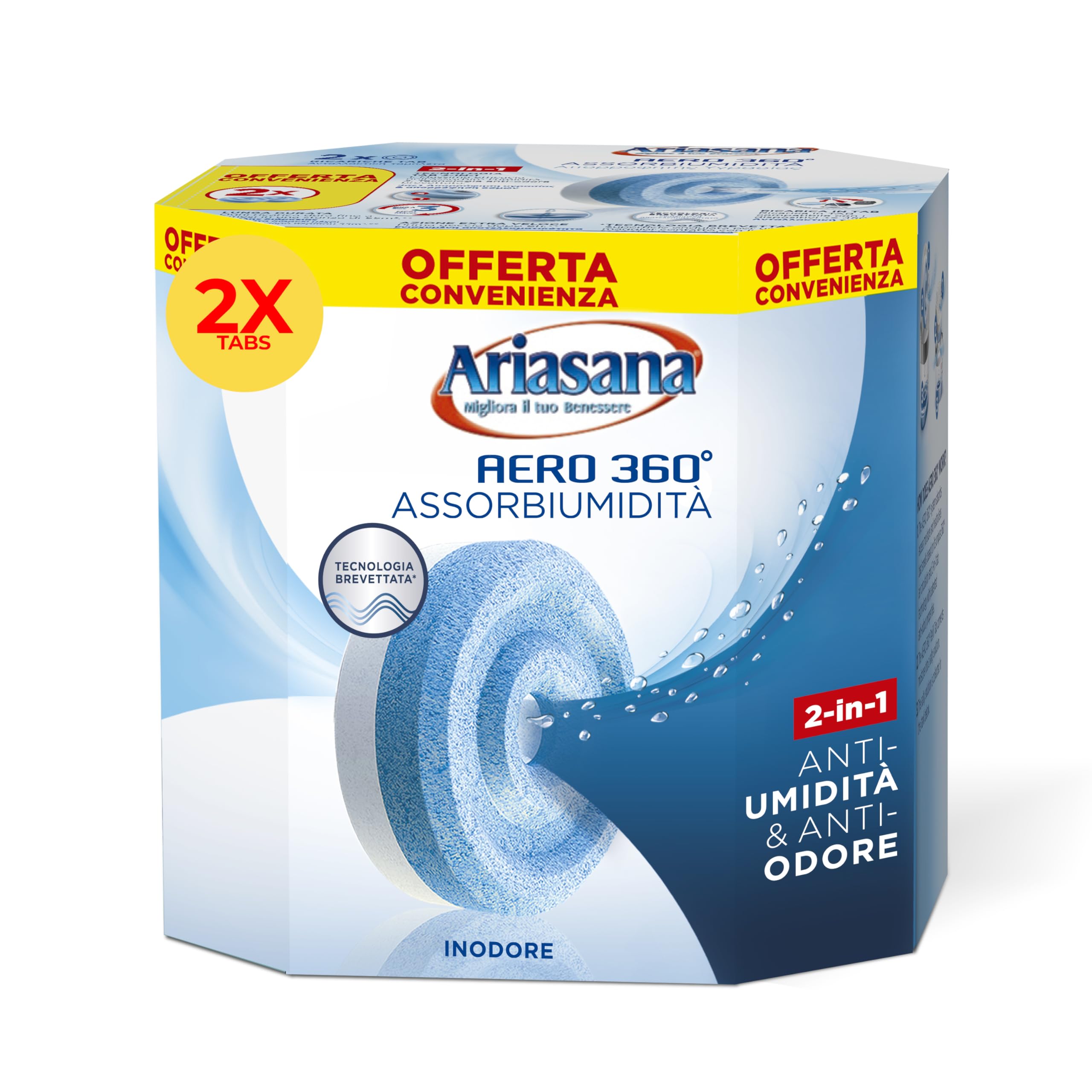 Ariasana Aero 360° Ricarica TAB inodore per dispositivo Aero 360° kit, assorbi umidità in Tab neutra, neutralizza i cattivi odori e assorbe l'umidità, 2 TAB da 450g