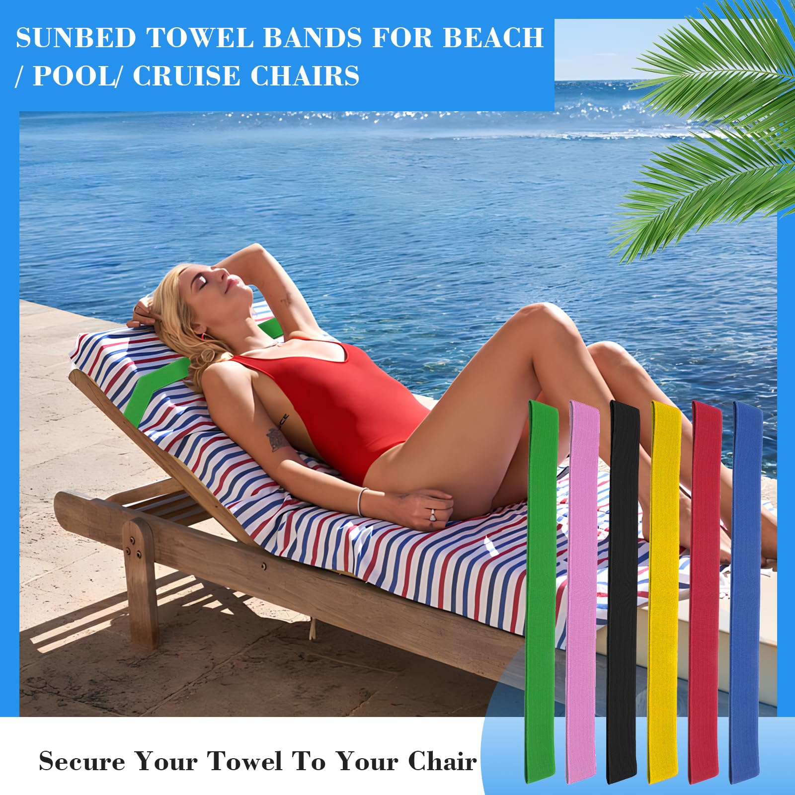 QOPAHI 6 Pack Towel Bands for Sun Loungers Elastic Sunbed Towel Straps for Pool & Cruise Chairs - Image 3