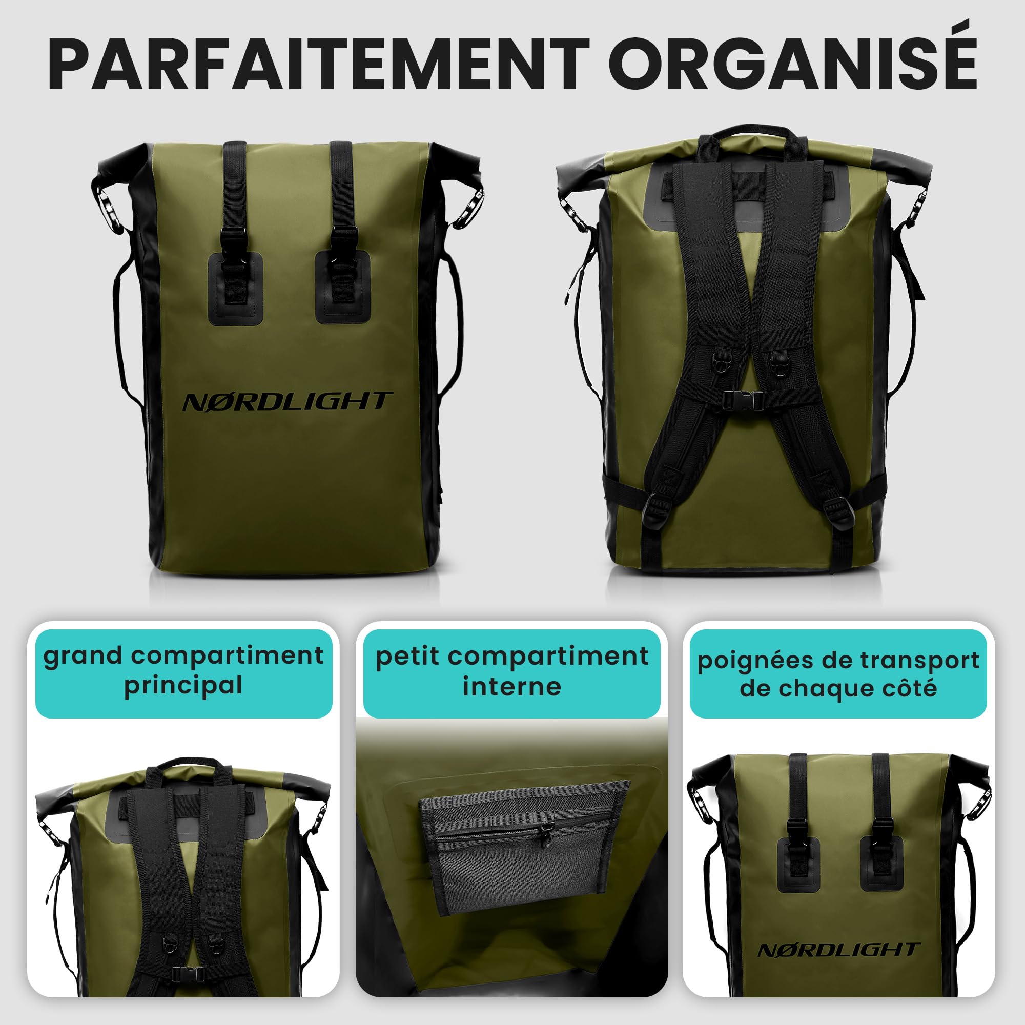 Nordlight Sac à dos étanche Dry Bag 35l - Roll Top Sac à Dos Avec Bandoulière Rembourrée, Sac à Dos Vélo, Sac à Dos Coursier, Trekking, Pêche