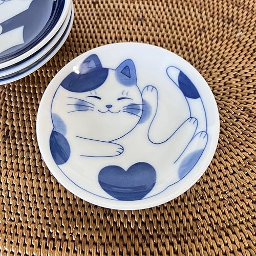 Miniatura 6 de MINO WARE JAPAN Nekochigura - Juego de platos pequeños japoneses, diseño de gatos lindos, para aperitivo, postre, sushi, salsa de soja, 3.94 x 0.8