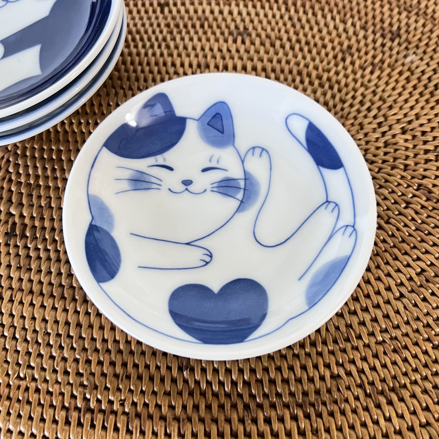 Nekochigura Japanese Small Plate Set-Ceramic Cute Cats Design- For Appetizer Dessert Sushi Soy Sauce 3.94 x 0.8 Inches Set of 4