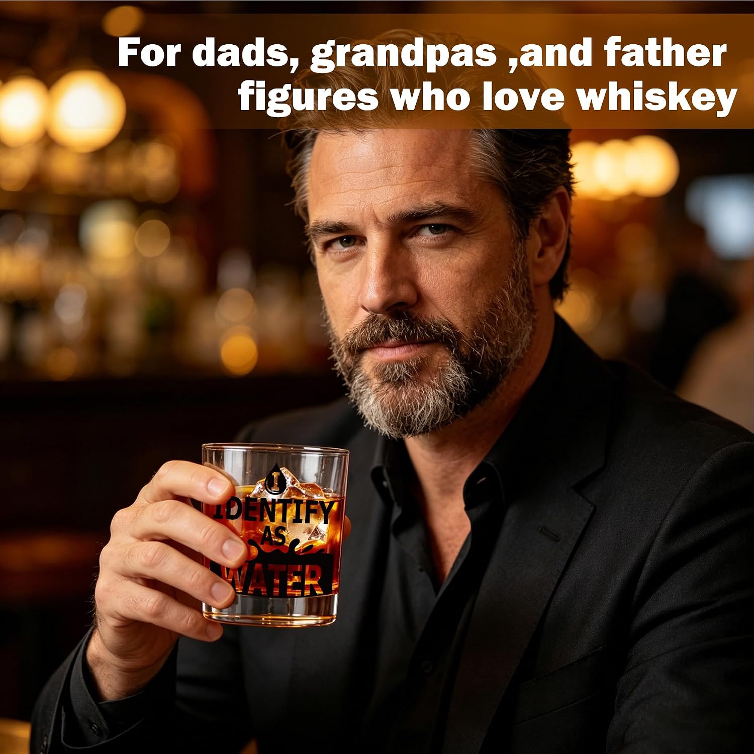 Fathers Day Glass Gifts - Fathers Day Cup Gifts for Husband Men, Whiskey Glasses from Daughter I Identify as Water Koozie