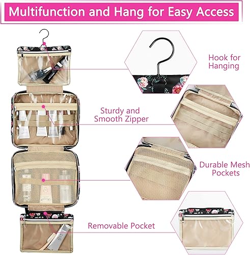 Miniatura 3 de Clearlove Neceser colgante de viaje para hombres y mujeres, bolsa de cosméticos de maquillaje resistente al agua con 4 compartimentos y 1 gancho