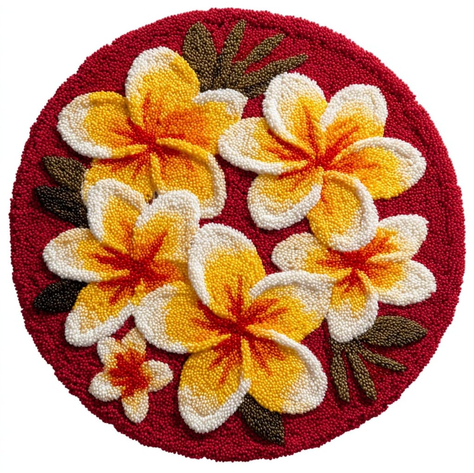 WallustrioaW DIY Craft Latch Hook Rug Kit,Frangipani,Embroidery Kit,Latch Hook Rug for Adults and Beginners,Craft Gifts Decoration,50x50cm