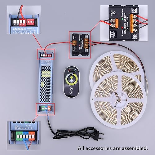 Miniatura 6 de Kit de tira de luces LED COB CCT de 24 V de 65.6 pies (2 rollos de 32.8 pies), 2700K-6500K regulable blanco cortable luz LED CRI 93 con control