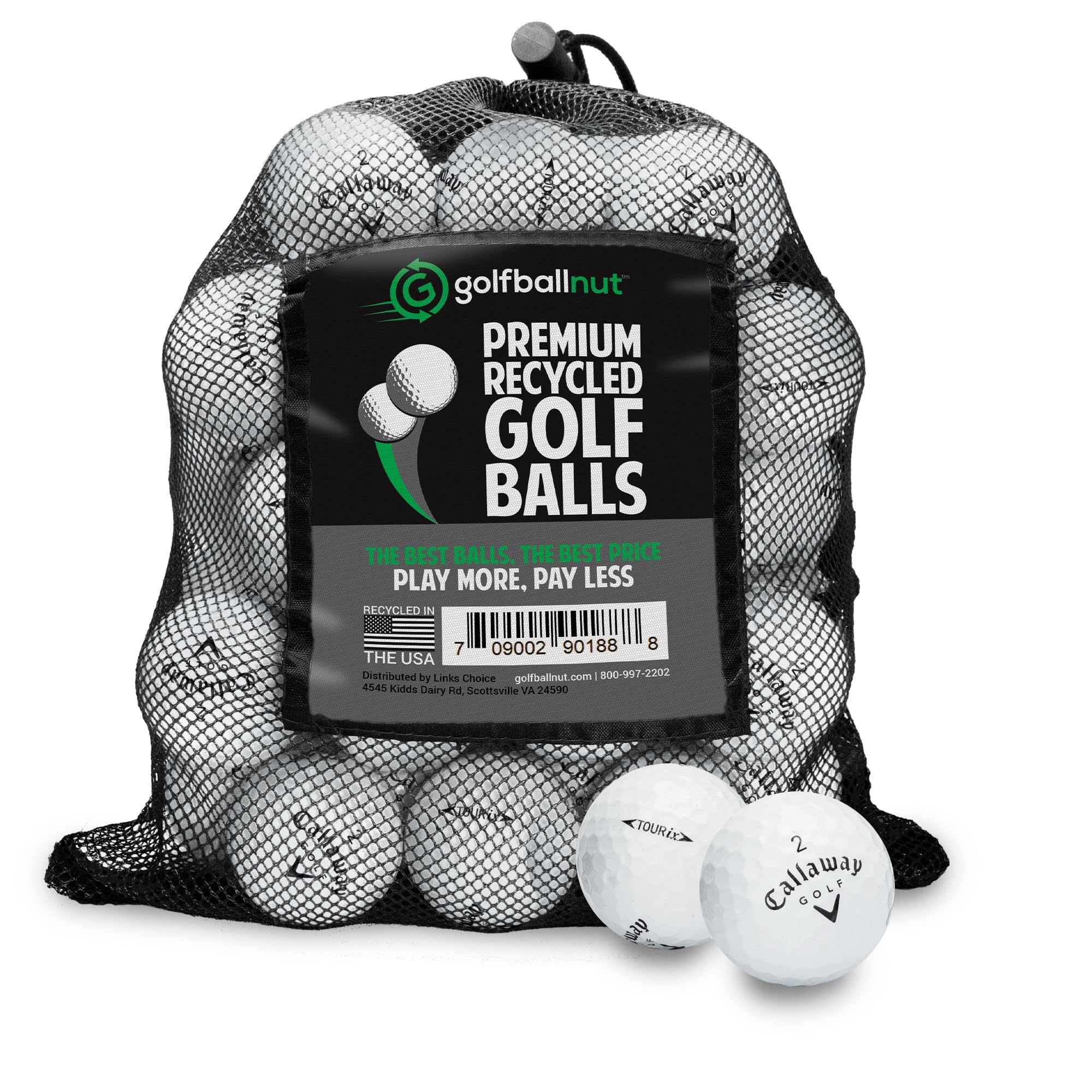 GolfBall Nut - 48 Recycled Golf Balls for Callaway Tour Mix - Used Golf Balls Bulk 4A Near Mint Condition – Includes Mesh Bag – 48-Pack, White