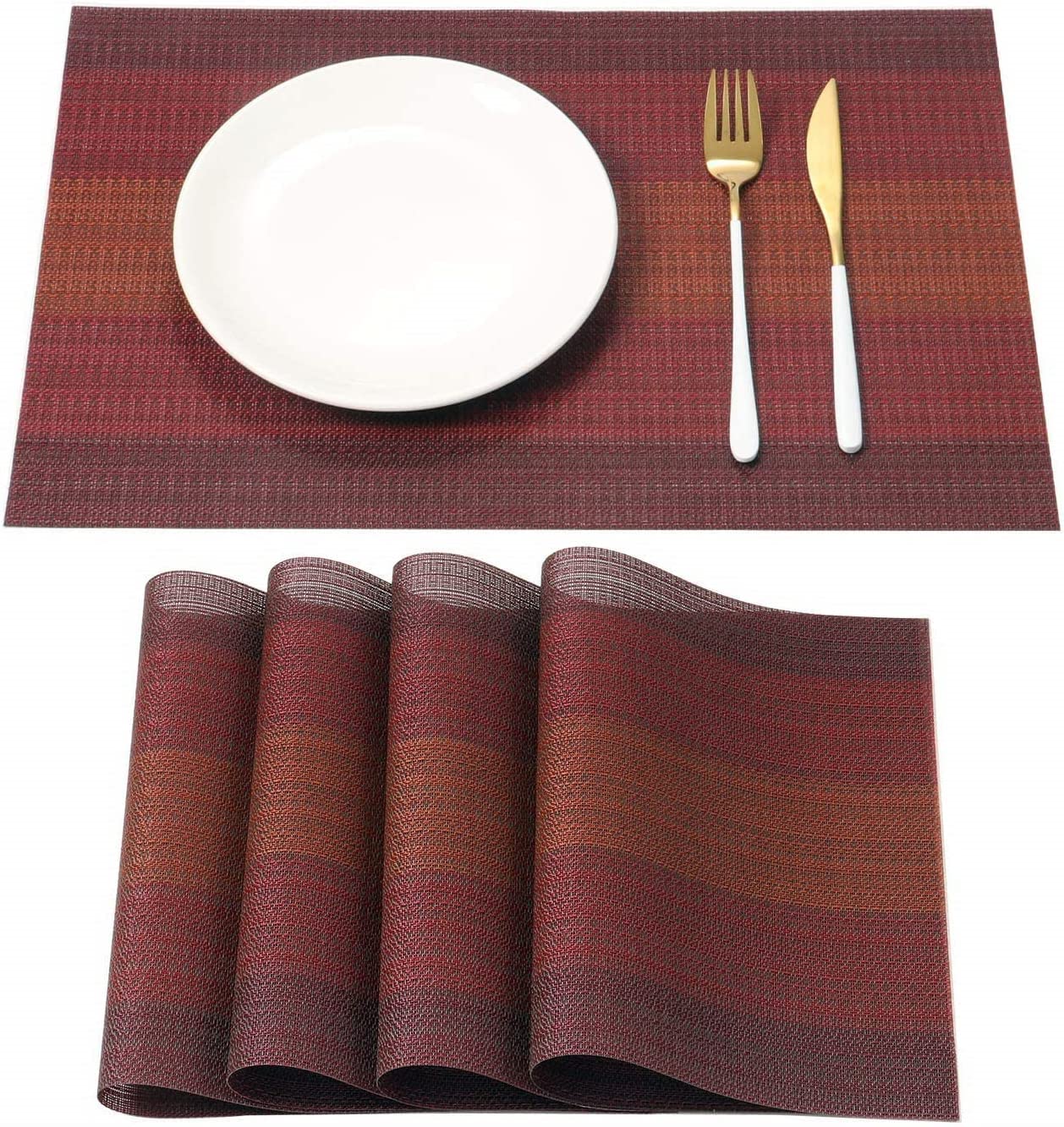 Mockery Vinyl Placemats Set of 4, Rectangle 12"×18" Washable Vintage Woven Placemats, Non-Slip Insulation Placemat Washable Table Mats for Dining Kitchen Restaurant Table (H-Ombre Red) (B0C71J93QJ) Amazon Price History, Amazon Price Tracker
