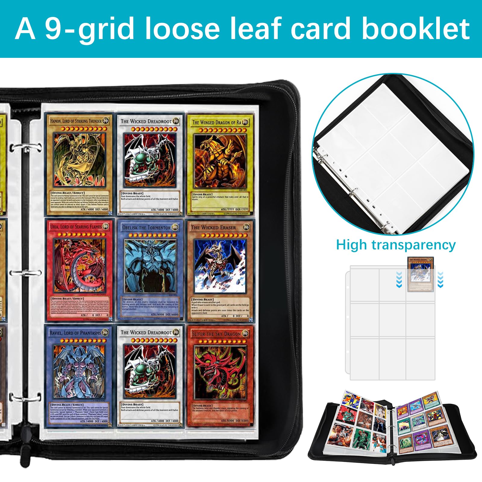 Card Guardian Segregator premium z 9 kieszeniami na 900 kart, zapięcie na zamek błyskawiczny i boczne kieszenie, kompatybilny z kartami kolekcjonerskimi i sportowymi, w tym Magic the
