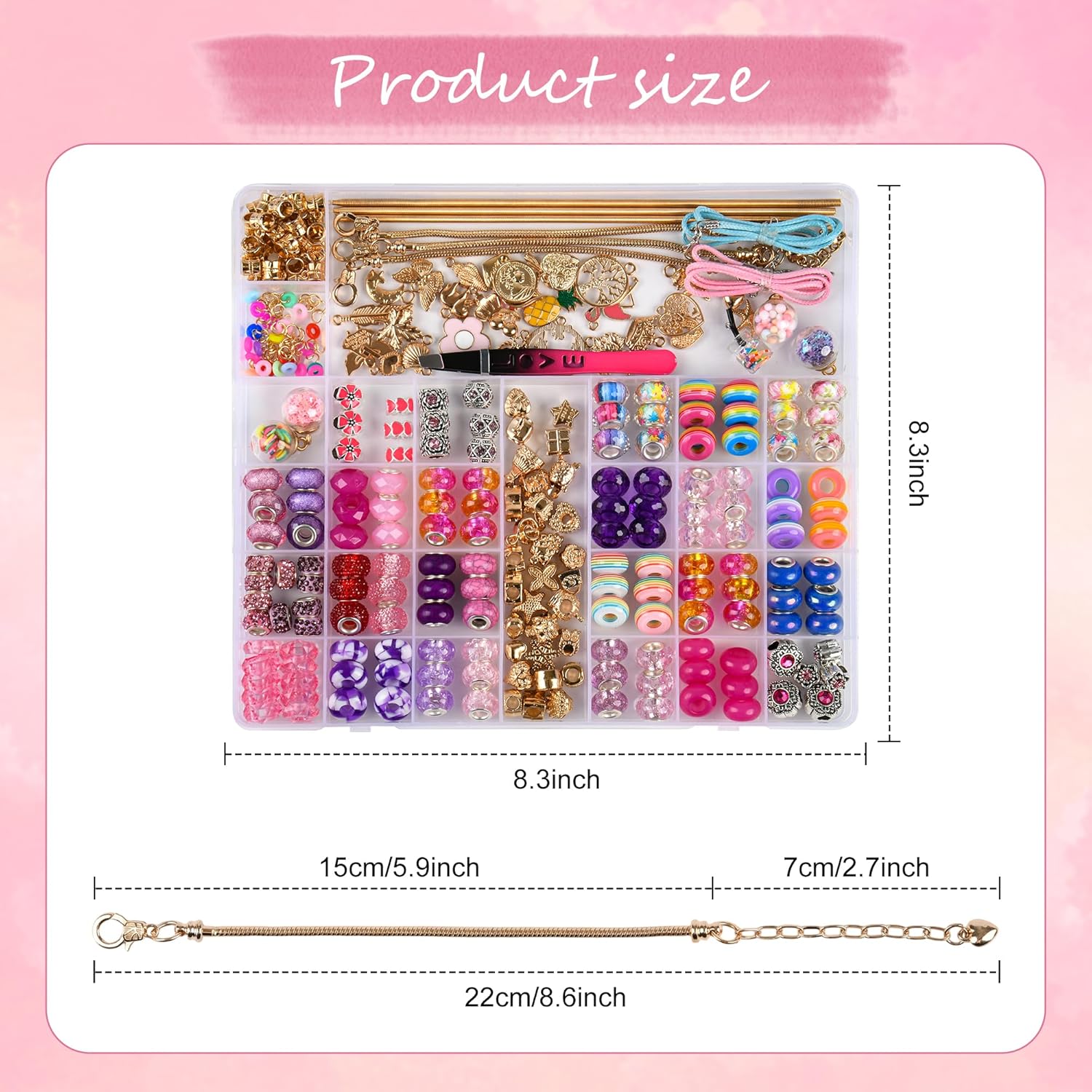 Uniartfy Charm Bracelet Making Kit, 305 Pieces Jewelry Making Kit Supplies for Girls 8-12, Birthday Gifts, DIY Arts Crafts for Teens Women Kids Ages 5 6 7 8 9 10 11 12 Years Old with Organizer Box - Image 3