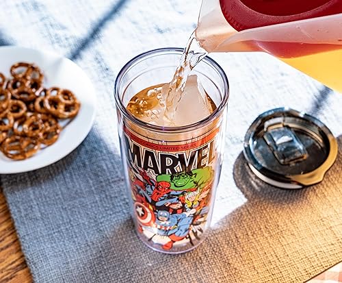 Miniatura 8 de Silver Buffalo Marvel Avengers With Spider-Man, Captain America, Thor, Hulk y Iron Man - Vaso de viaje de doble pared con tapa de cierre deslizante,